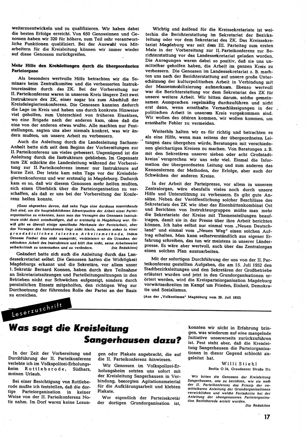 Neuer Weg (NW), Halbmonatsschrift für aktuelle Fragen der Arbeiterbewegung [Zentralkomitee (ZK) Sozialistische Einheitspartei Deutschlands (SED)], 7. Jahrgang [Deutsche Demokratische Republik (DDR)] 1952, Heft 18/17 (NW ZK SED DDR 1952, H. 18/17)