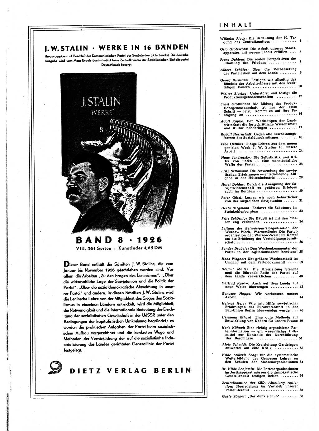 Neuer Weg (NW), Halbmonatsschrift für aktuelle Fragen der Arbeiterbewegung [Zentralkomitee (ZK) Sozialistische Einheitspartei Deutschlands (SED)], 7. Jahrgang [Deutsche Demokratische Republik (DDR)] 1952, Heft 24/61 (NW ZK SED DDR 1952, H. 24/61)