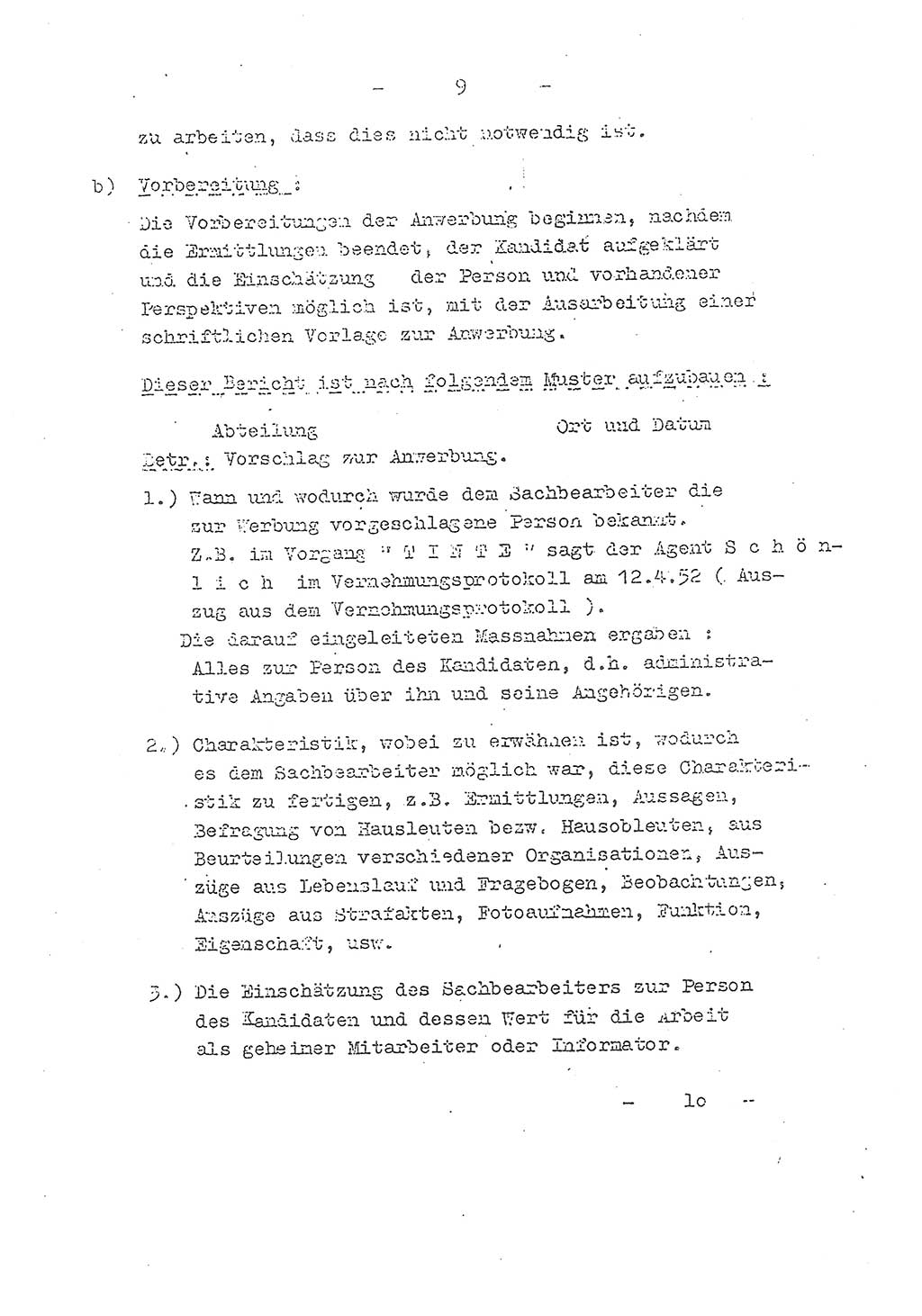 Richtlinie Nr. 21 über die Suche, Anwerbung und Arbeit mit Informatoren, geheimen Mitarbeitern und Personen, die konspirative Wohnungen unterhalten, Deutschen Demokratischen Republik (DDR), Ministerium für Staatssicherheit (MfS), Der Staatssekretär (Mielke), Geheime Verschlußsache (GVS) 1855/52, Berlin 1952, Seite 9 (RL 21 DDR MfS Sts. GVS 1855/52 1952, S. 9)