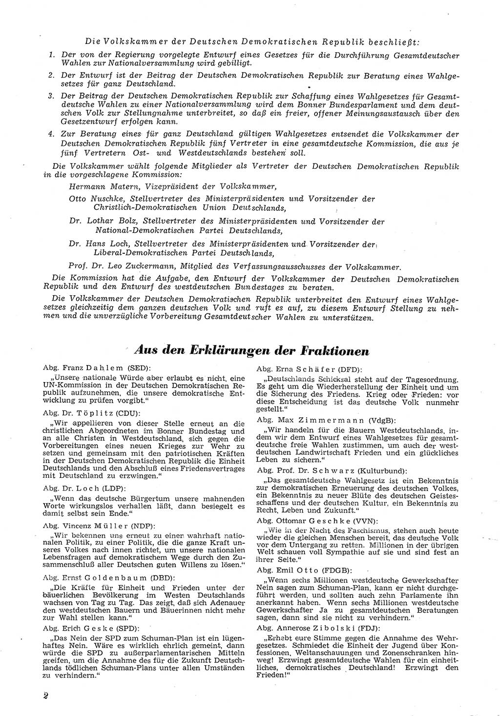 Neue Justiz (NJ), Zeitschrift für Recht und Rechtswissenschaft [Deutsche Demokratische Republik (DDR)], 6. Jahrgang 1952, Seite 2 (NJ DDR 1952, S. 2)