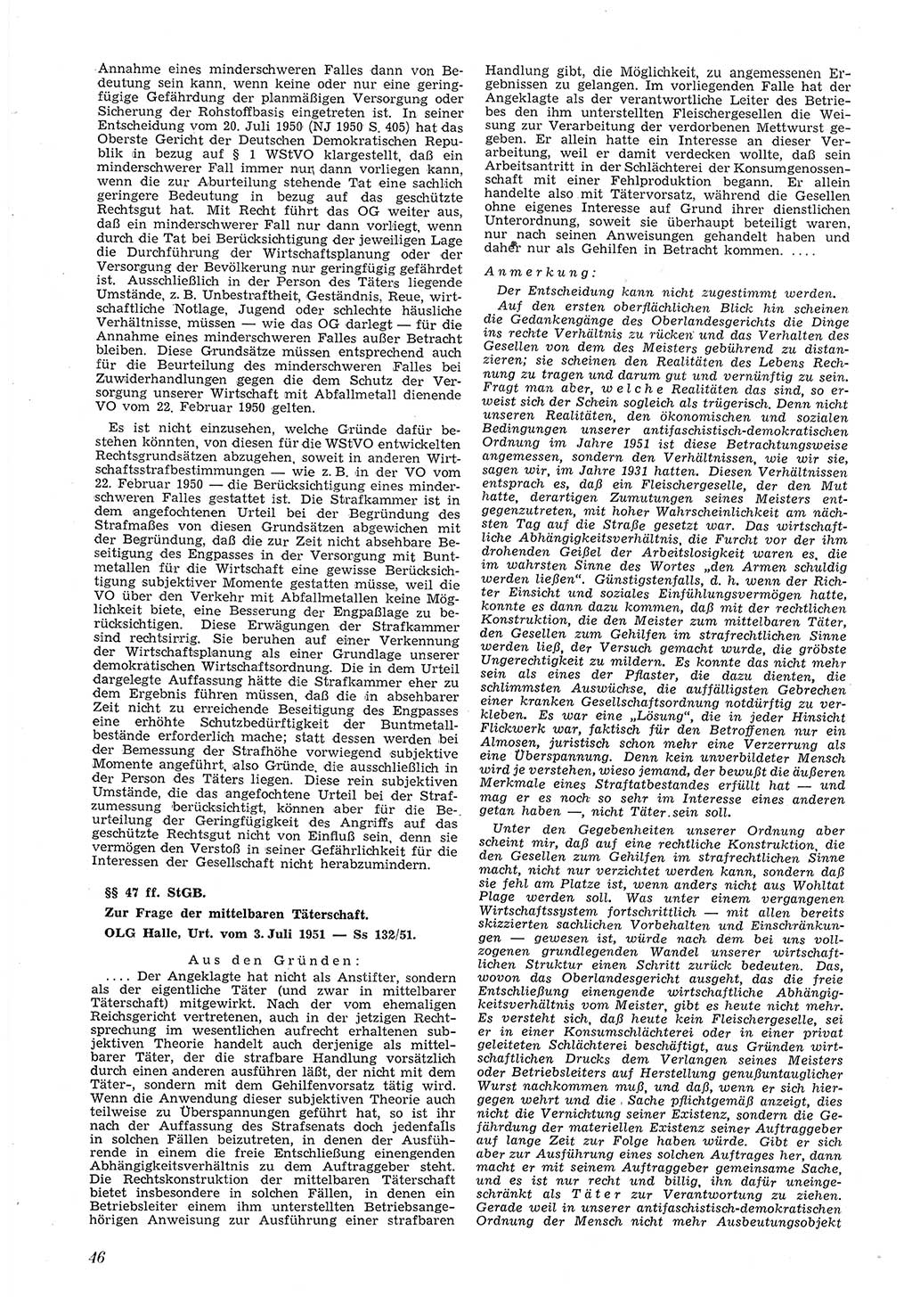 Neue Justiz (NJ), Zeitschrift für Recht und Rechtswissenschaft [Deutsche Demokratische Republik (DDR)], 6. Jahrgang 1952, Seite 46 (NJ DDR 1952, S. 46)