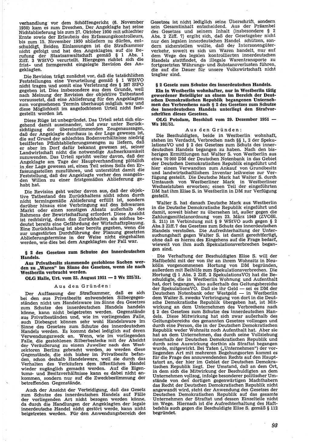 Neue Justiz (NJ), Zeitschrift für Recht und Rechtswissenschaft [Deutsche Demokratische Republik (DDR)], 6. Jahrgang 1952, Seite 93 (NJ DDR 1952, S. 93)