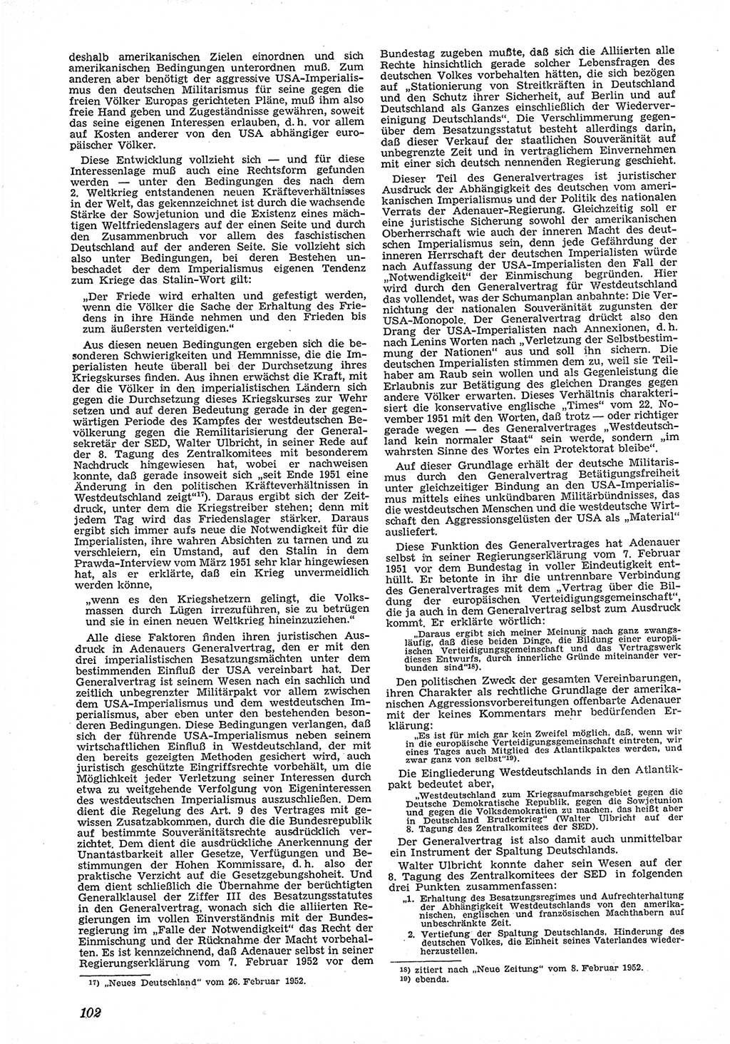 Neue Justiz (NJ), Zeitschrift für Recht und Rechtswissenschaft [Deutsche Demokratische Republik (DDR)], 6. Jahrgang 1952, Seite 102 (NJ DDR 1952, S. 102)