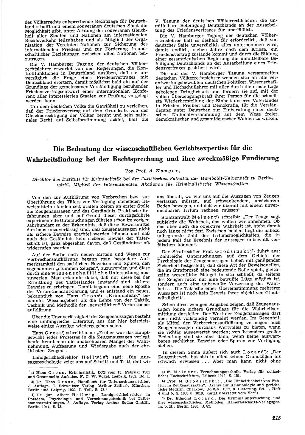 Neue Justiz (NJ), Zeitschrift für Recht und Rechtswissenschaft [Deutsche Demokratische Republik (DDR)], 6. Jahrgang 1952, Seite 215 (NJ DDR 1952, S. 215)