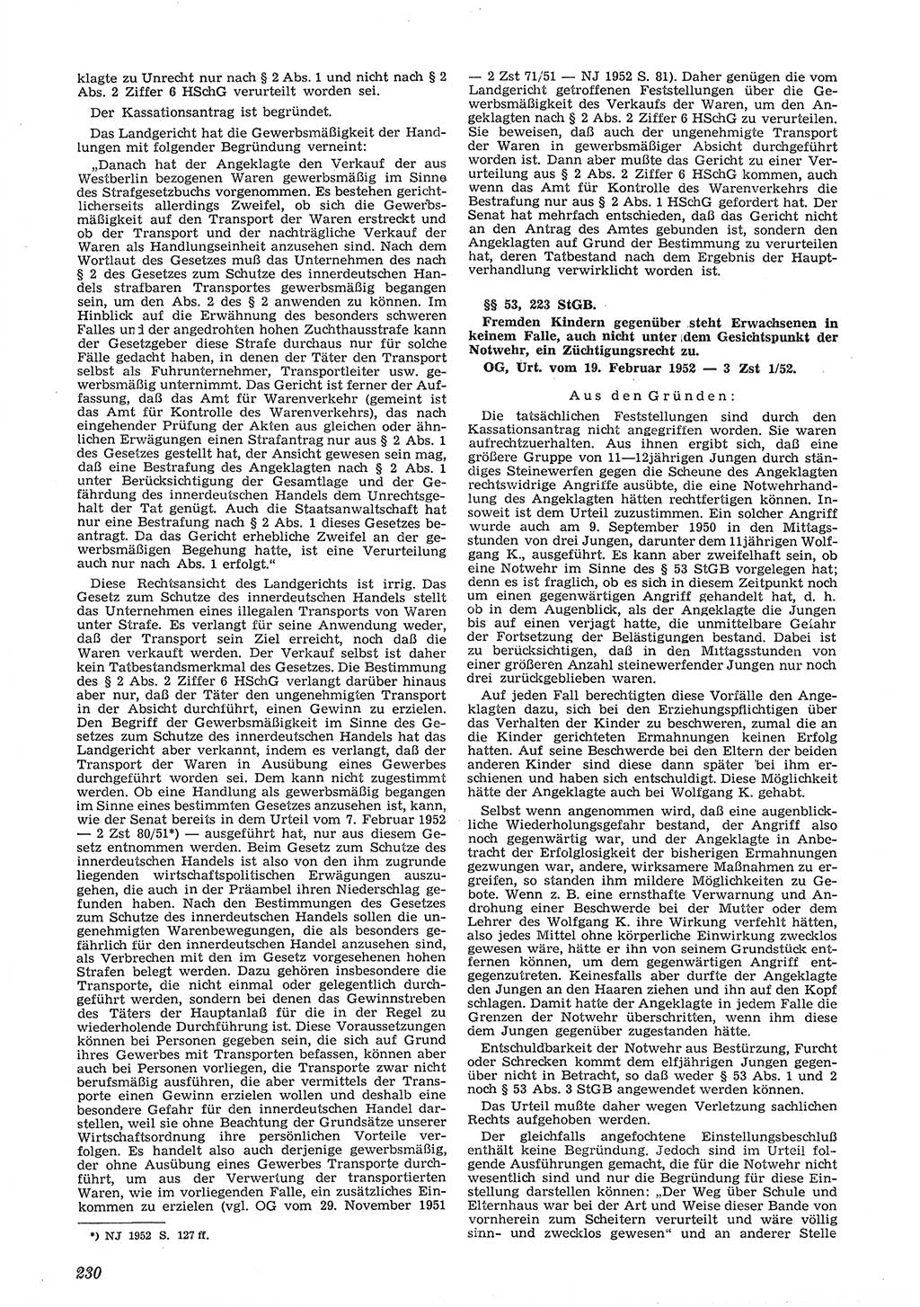 Neue Justiz (NJ), Zeitschrift für Recht und Rechtswissenschaft [Deutsche Demokratische Republik (DDR)], 6. Jahrgang 1952, Seite 230 (NJ DDR 1952, S. 230)