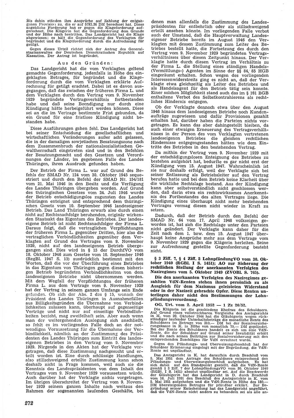 Neue Justiz (NJ), Zeitschrift für Recht und Rechtswissenschaft [Deutsche Demokratische Republik (DDR)], 6. Jahrgang 1952, Seite 272 (NJ DDR 1952, S. 272)