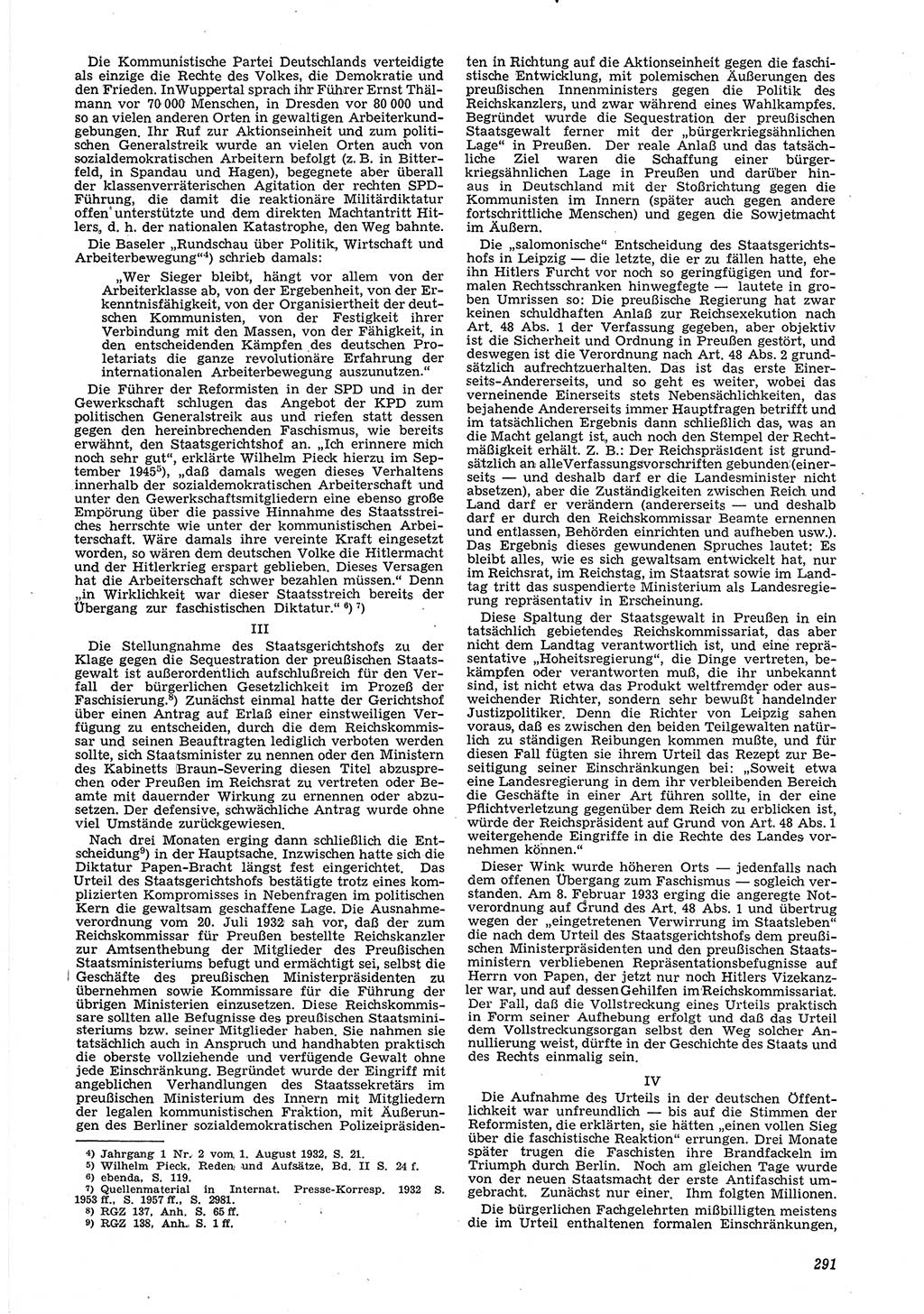 Neue Justiz (NJ), Zeitschrift für Recht und Rechtswissenschaft [Deutsche Demokratische Republik (DDR)], 6. Jahrgang 1952, Seite 291 (NJ DDR 1952, S. 291)