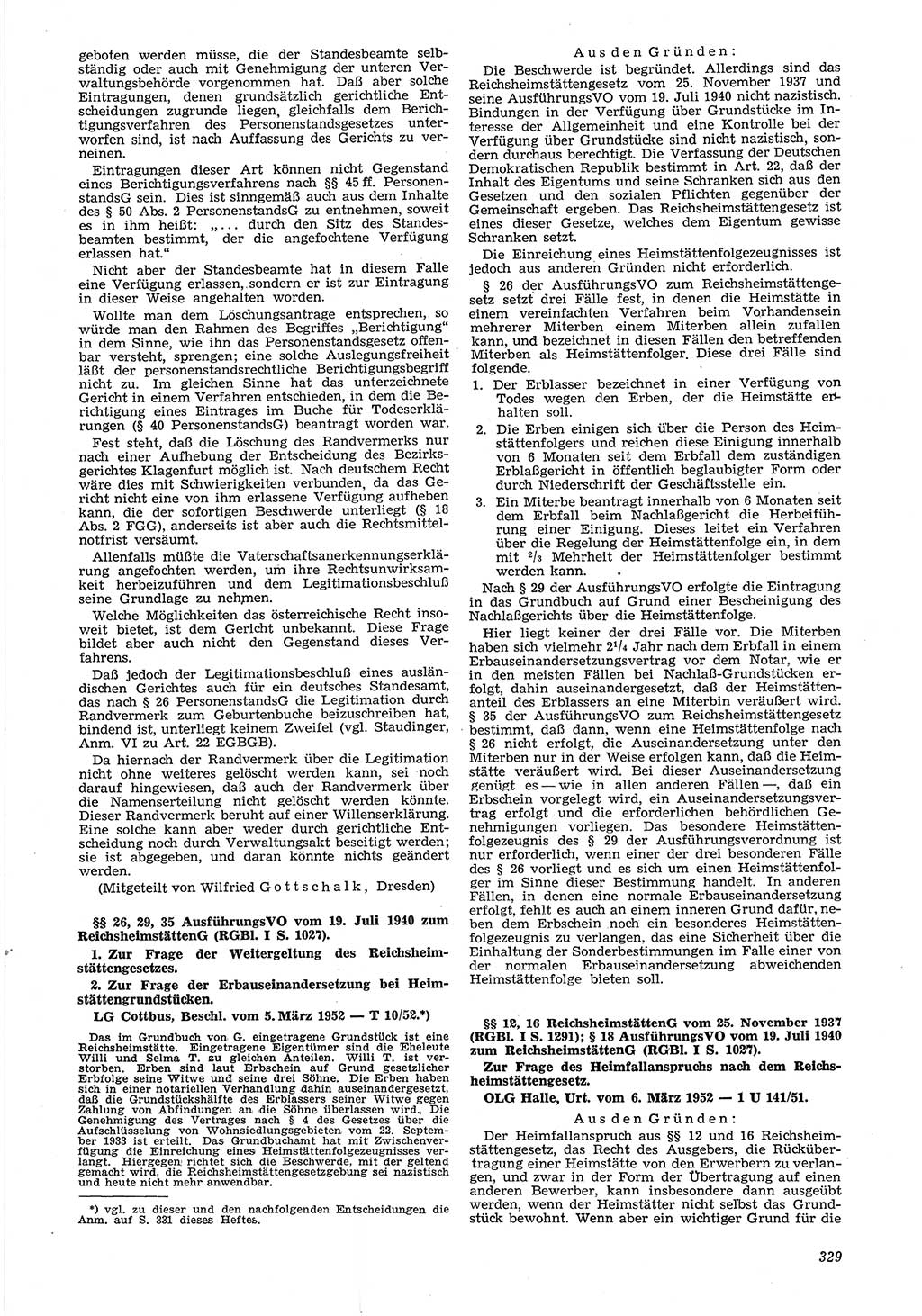 Neue Justiz (NJ), Zeitschrift für Recht und Rechtswissenschaft [Deutsche Demokratische Republik (DDR)], 6. Jahrgang 1952, Seite 329 (NJ DDR 1952, S. 329)