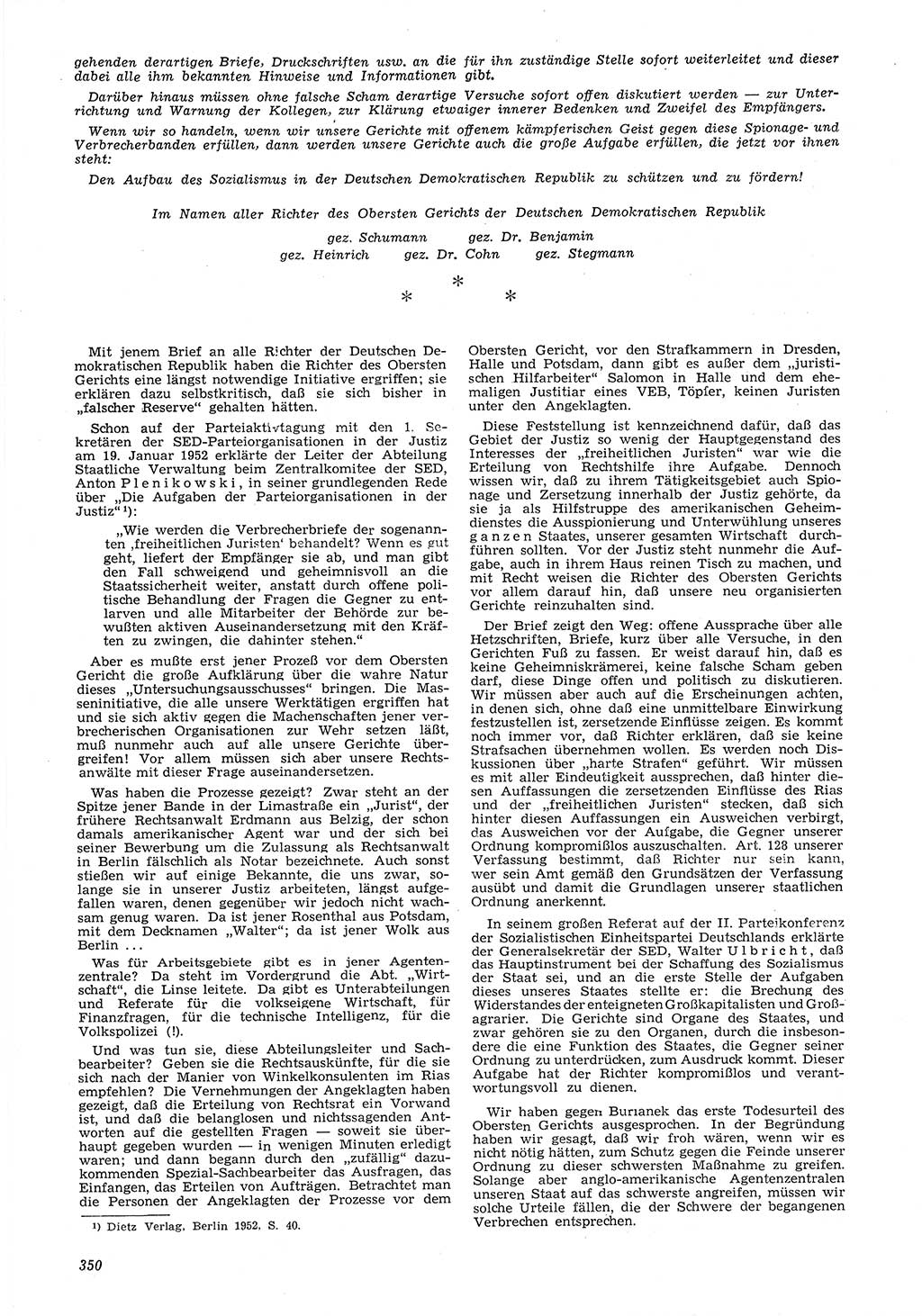 Neue Justiz (NJ), Zeitschrift für Recht und Rechtswissenschaft [Deutsche Demokratische Republik (DDR)], 6. Jahrgang 1952, Seite 350 (NJ DDR 1952, S. 350)