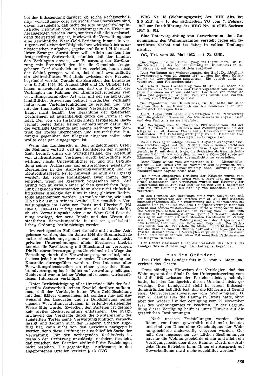 Neue Justiz (NJ), Zeitschrift für Recht und Rechtswissenschaft [Deutsche Demokratische Republik (DDR)], 6. Jahrgang 1952, Seite 365 (NJ DDR 1952, S. 365)