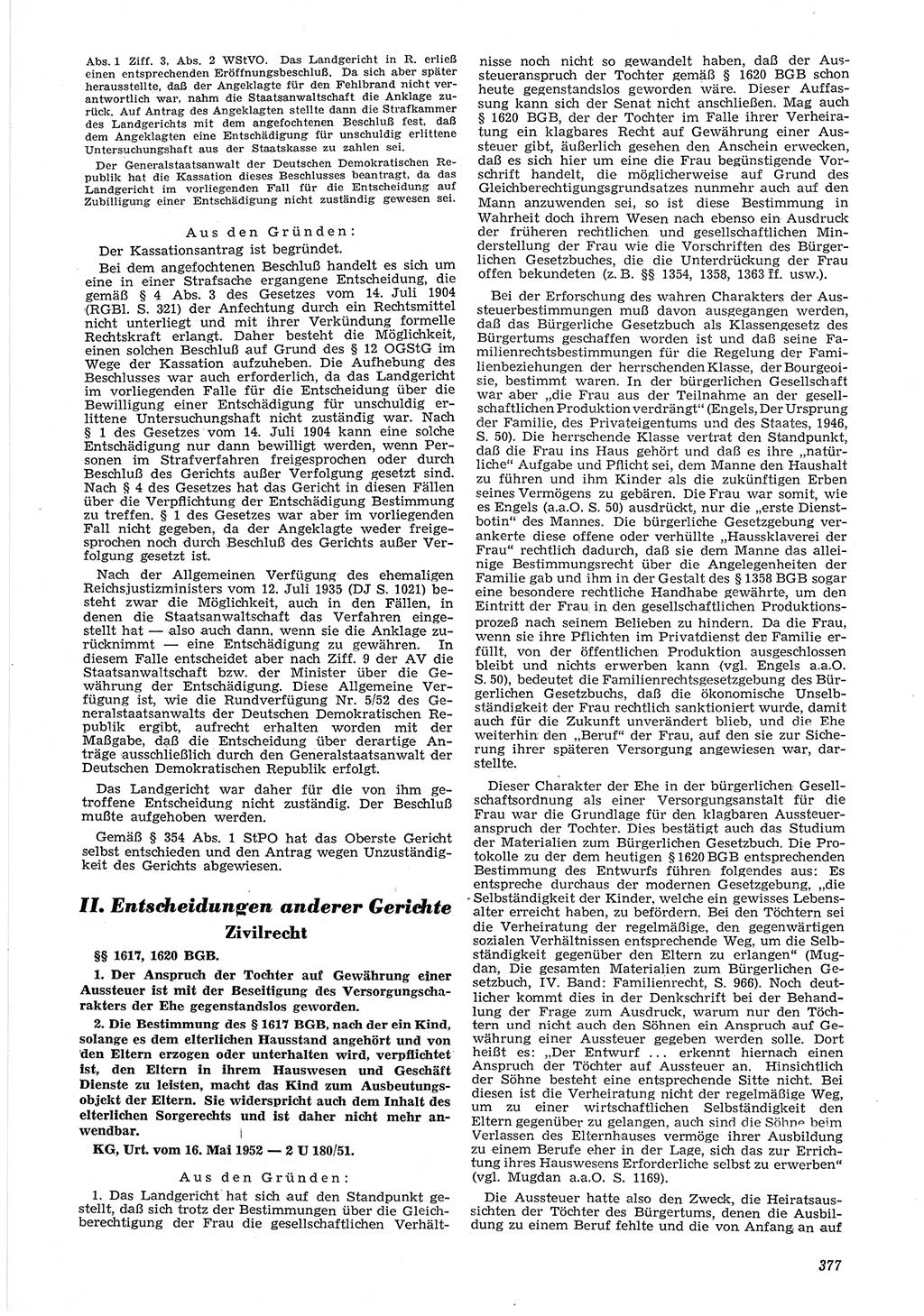 Neue Justiz (NJ), Zeitschrift für Recht und Rechtswissenschaft [Deutsche Demokratische Republik (DDR)], 6. Jahrgang 1952, Seite 377 (NJ DDR 1952, S. 377)