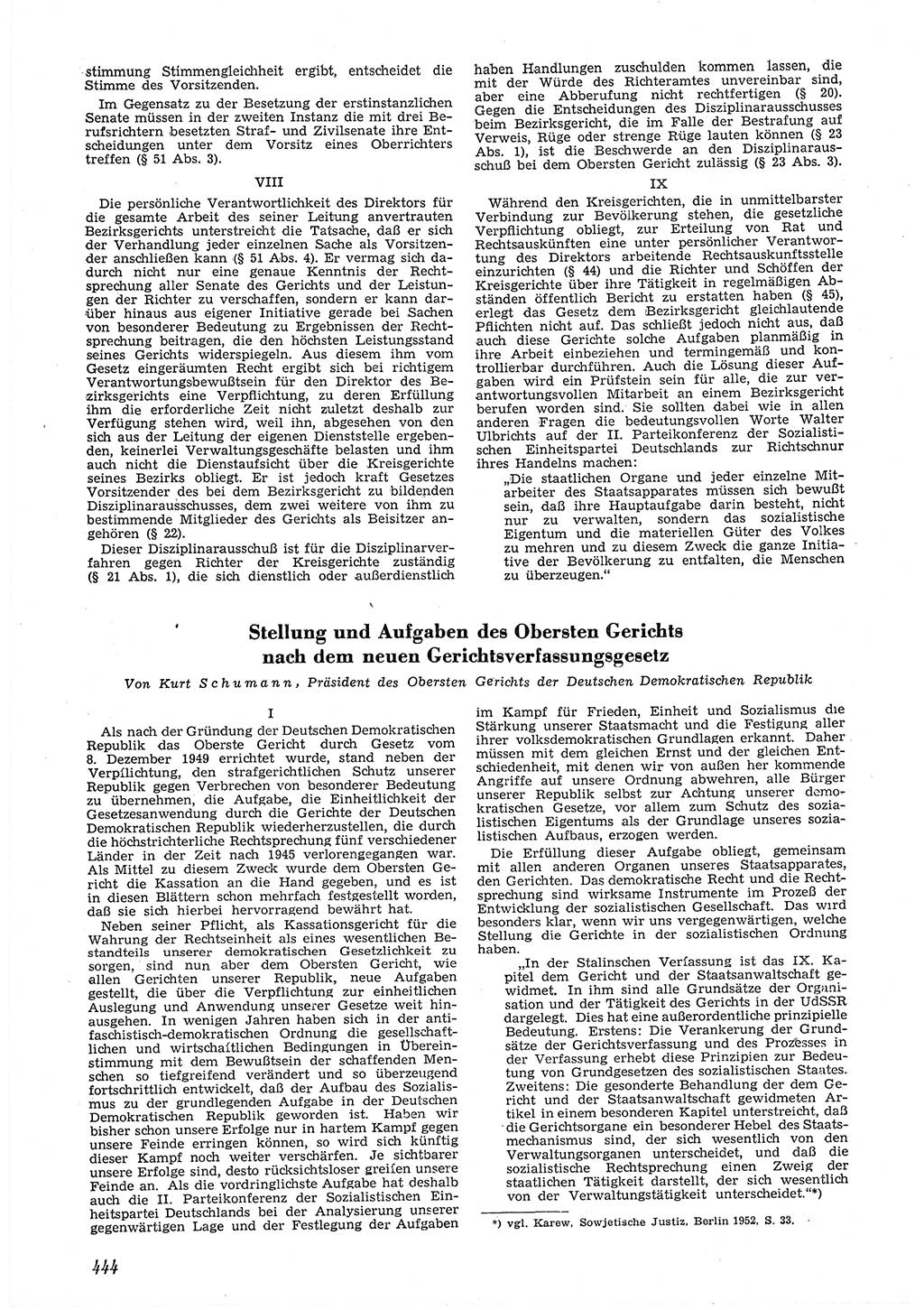 Neue Justiz (NJ), Zeitschrift für Recht und Rechtswissenschaft [Deutsche Demokratische Republik (DDR)], 6. Jahrgang 1952, Seite 444 (NJ DDR 1952, S. 444)