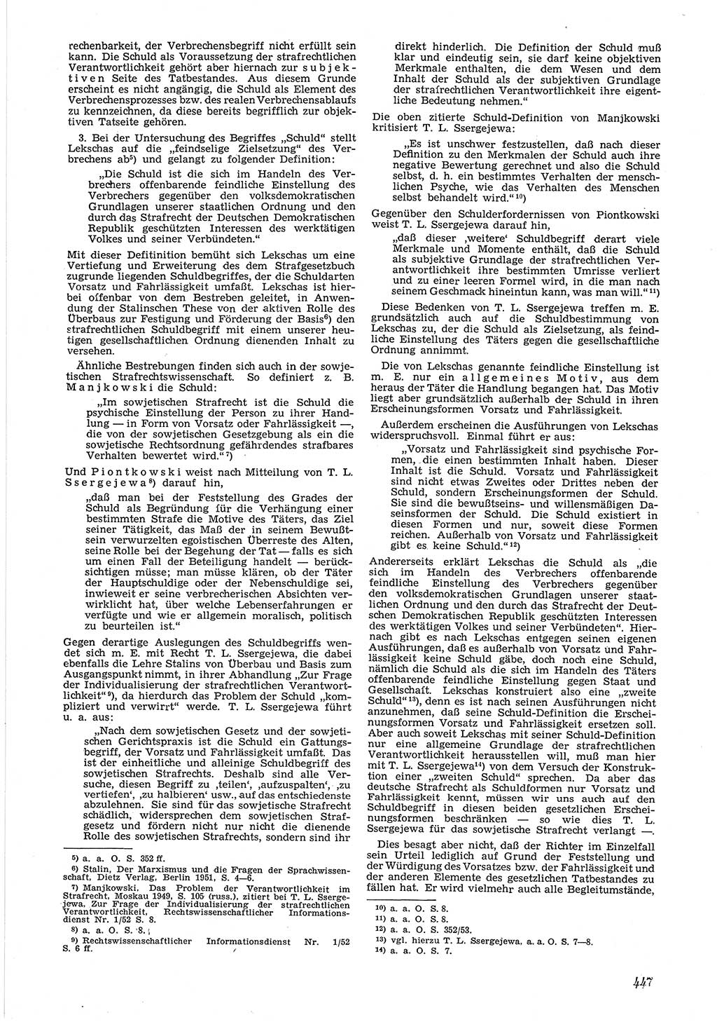 Neue Justiz (NJ), Zeitschrift für Recht und Rechtswissenschaft [Deutsche Demokratische Republik (DDR)], 6. Jahrgang 1952, Seite 447 (NJ DDR 1952, S. 447)