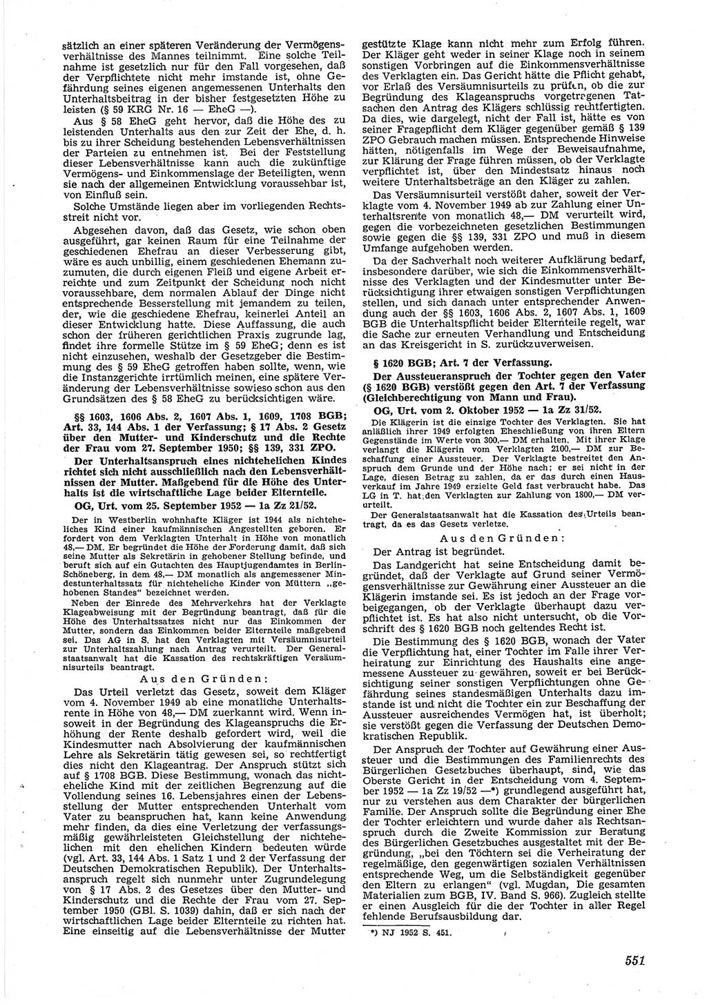 Neue Justiz (NJ), Zeitschrift für Recht und Rechtswissenschaft [Deutsche Demokratische Republik (DDR)], 6. Jahrgang 1952, Seite 551 (NJ DDR 1952, S. 551)