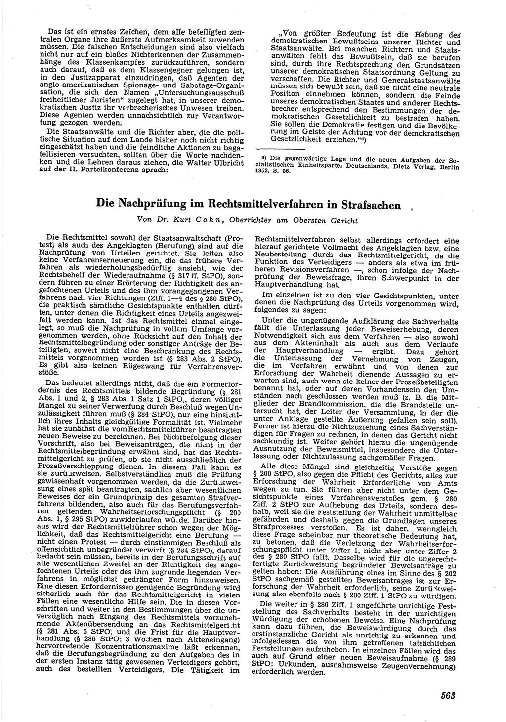 Neue Justiz (NJ), Zeitschrift für Recht und Rechtswissenschaft [Deutsche Demokratische Republik (DDR)], 6. Jahrgang 1952, Seite 563 (NJ DDR 1952, S. 563)