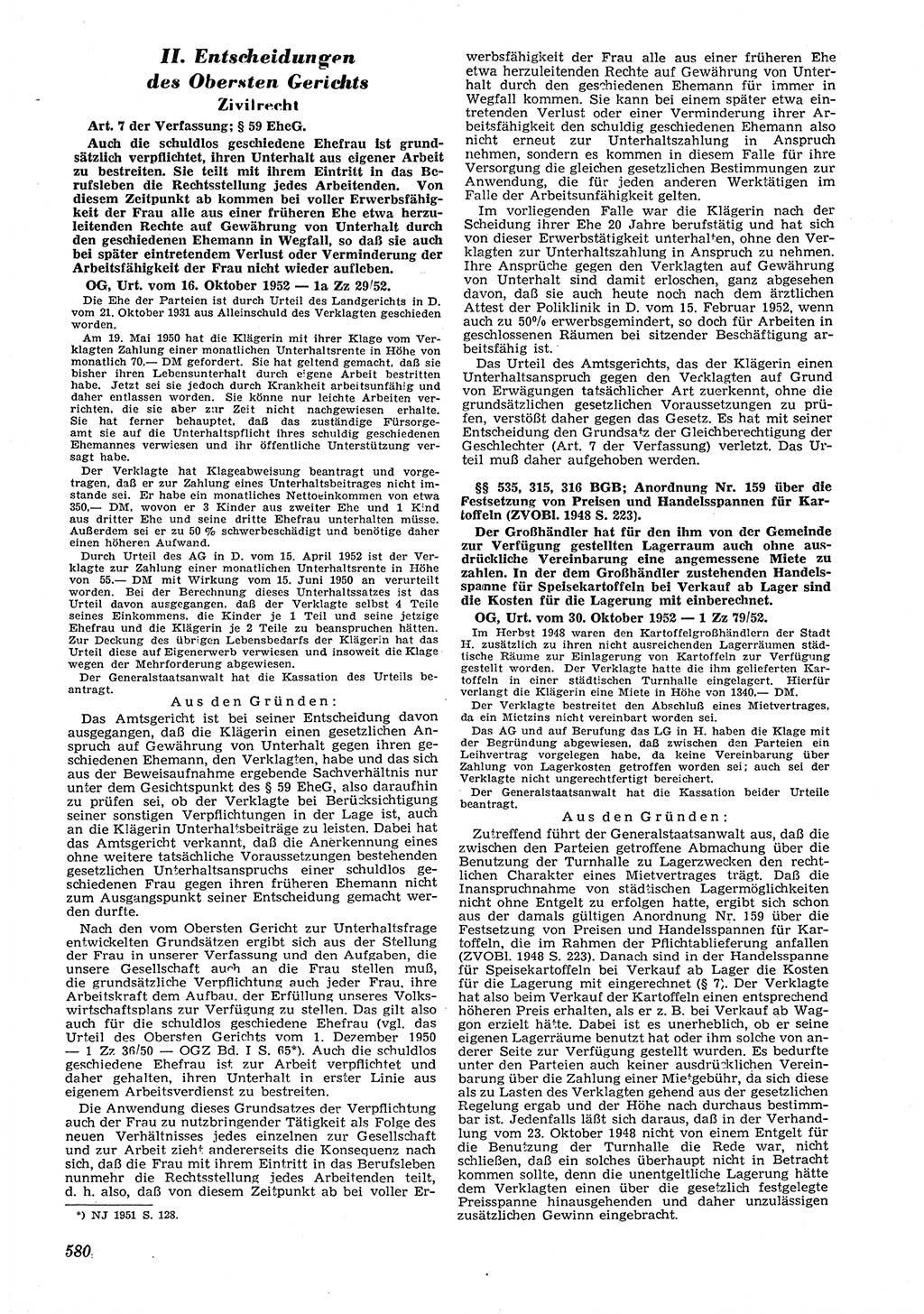 Neue Justiz (NJ), Zeitschrift für Recht und Rechtswissenschaft [Deutsche Demokratische Republik (DDR)], 6. Jahrgang 1952, Seite 580 (NJ DDR 1952, S. 580)