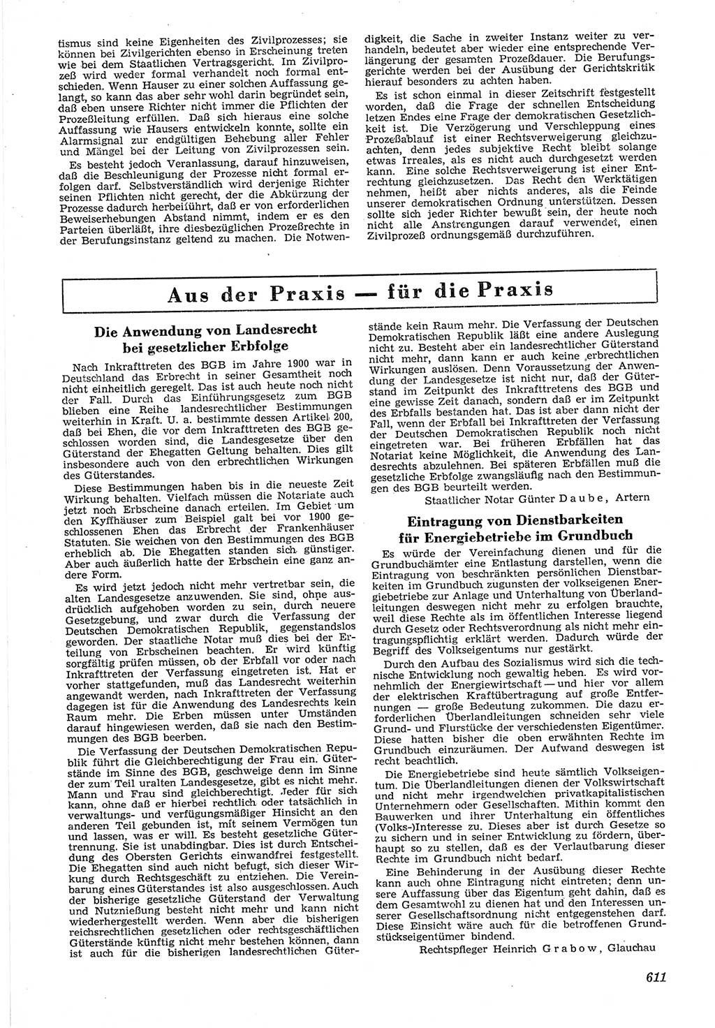 Neue Justiz (NJ), Zeitschrift für Recht und Rechtswissenschaft [Deutsche Demokratische Republik (DDR)], 6. Jahrgang 1952, Seite 611 (NJ DDR 1952, S. 611)