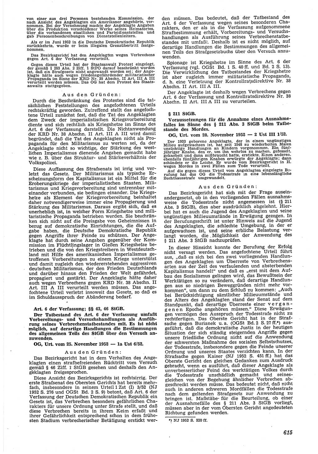 Neue Justiz (NJ), Zeitschrift für Recht und Rechtswissenschaft [Deutsche Demokratische Republik (DDR)], 6. Jahrgang 1952, Seite 615 (NJ DDR 1952, S. 615)