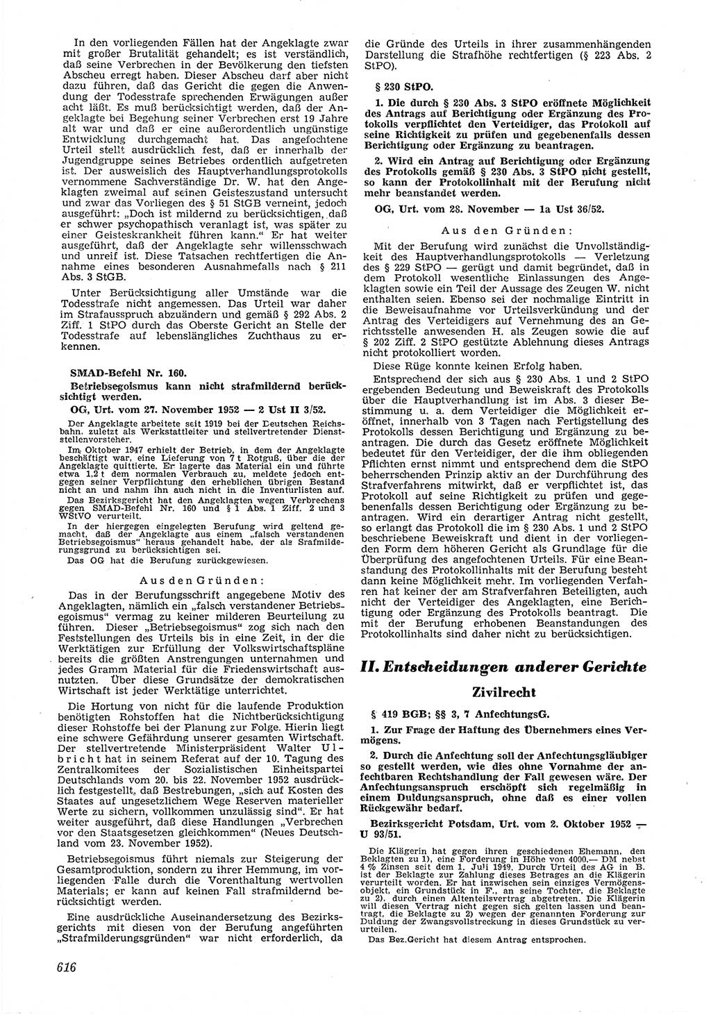 Neue Justiz (NJ), Zeitschrift für Recht und Rechtswissenschaft [Deutsche Demokratische Republik (DDR)], 6. Jahrgang 1952, Seite 616 (NJ DDR 1952, S. 616)