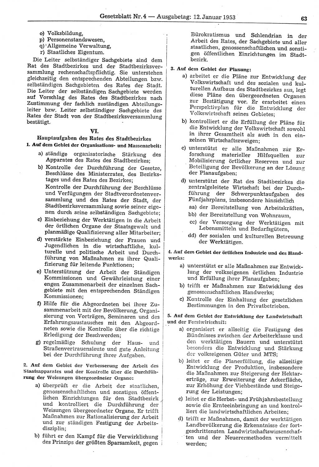 Gesetzblatt (GBl.) der Deutschen Demokratischen Republik (DDR) 1953, Seite 63 (GBl. DDR 1953, S. 63)