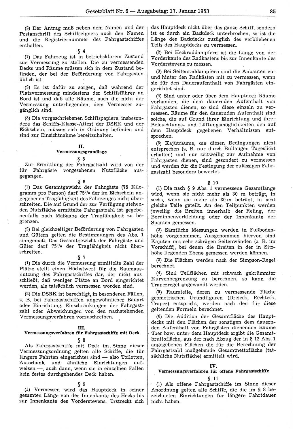 Gesetzblatt (GBl.) der Deutschen Demokratischen Republik (DDR) 1953, Seite 85 (GBl. DDR 1953, S. 85)