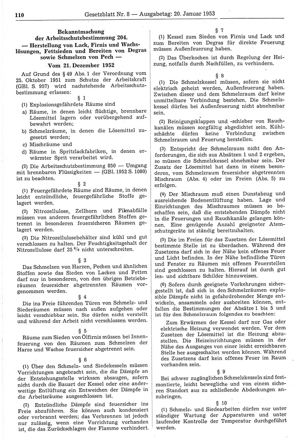 Gesetzblatt (GBl.) der Deutschen Demokratischen Republik (DDR) 1953, Seite 110 (GBl. DDR 1953, S. 110)