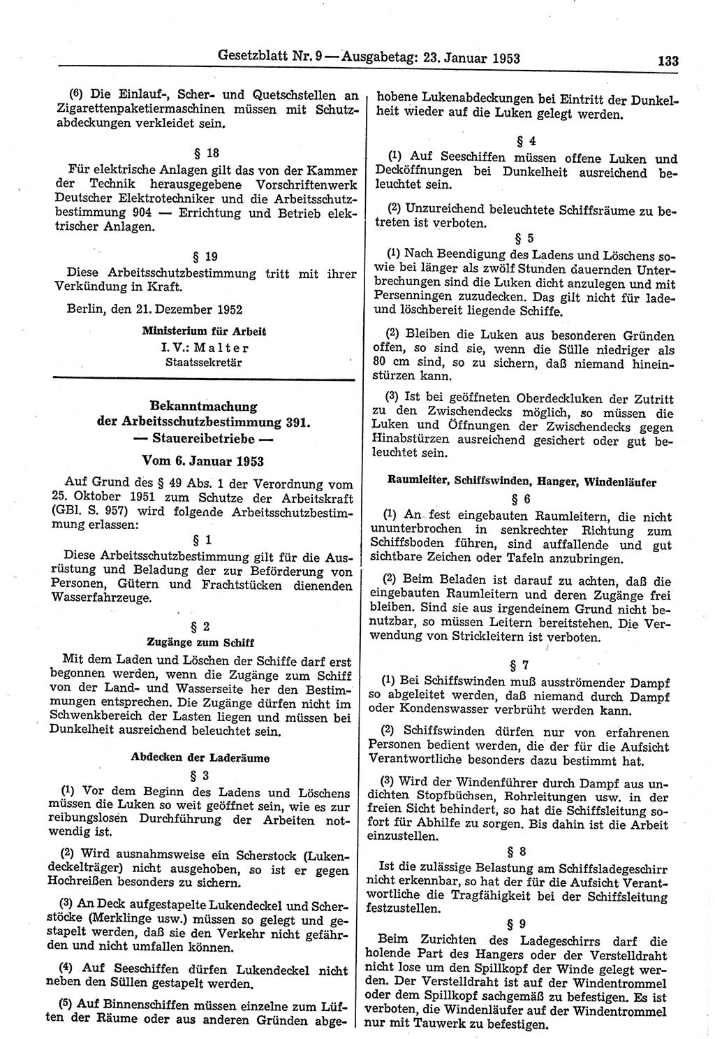 Gesetzblatt (GBl.) der Deutschen Demokratischen Republik (DDR) 1953, Seite 133 (GBl. DDR 1953, S. 133)