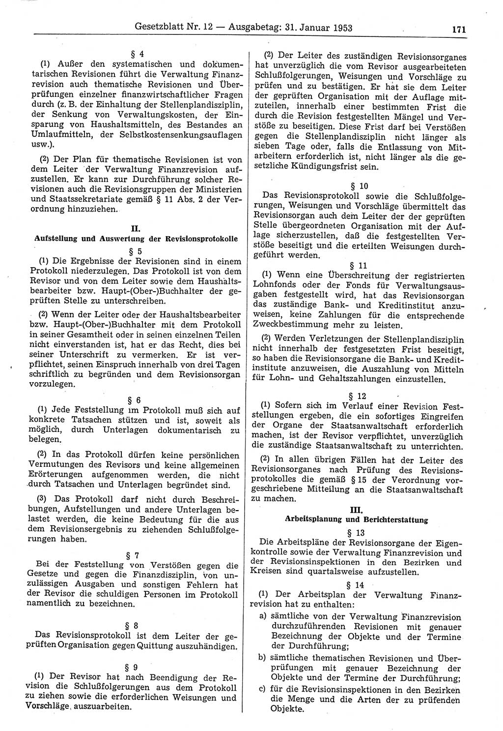 Gesetzblatt (GBl.) der Deutschen Demokratischen Republik (DDR) 1953, Seite 171 (GBl. DDR 1953, S. 171)
