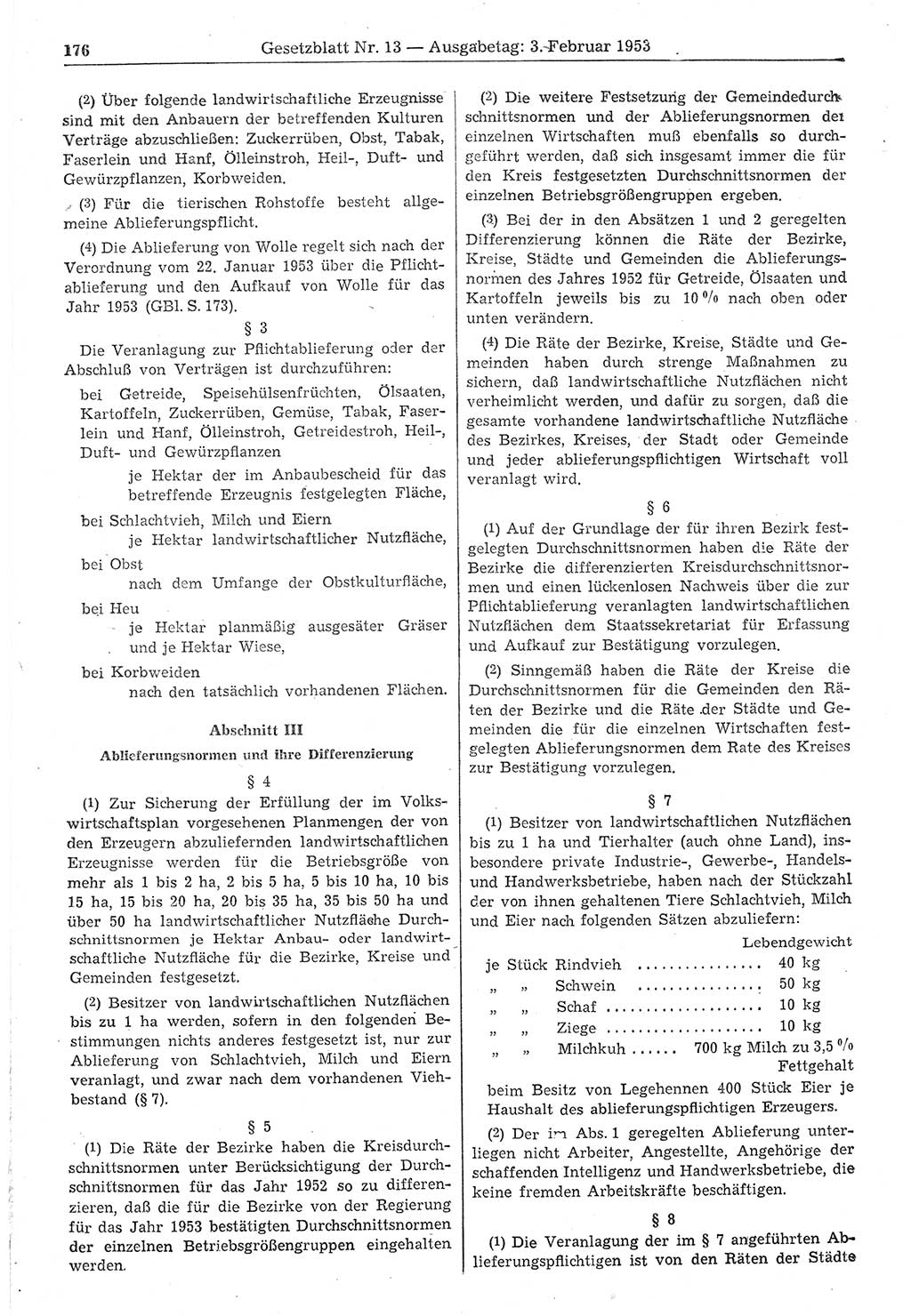 Gesetzblatt (GBl.) der Deutschen Demokratischen Republik (DDR) 1953, Seite 176 (GBl. DDR 1953, S. 176)