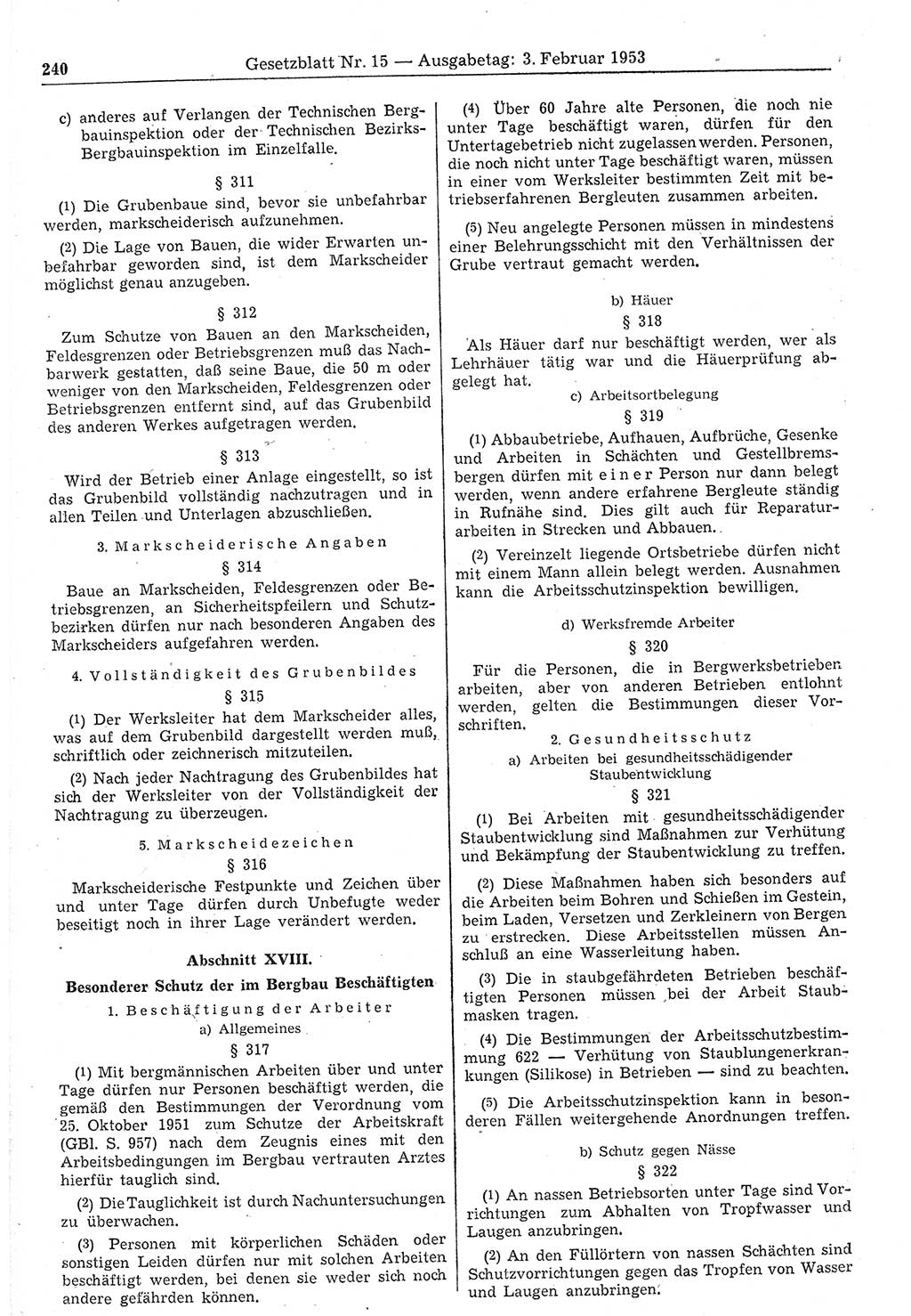 Gesetzblatt (GBl.) der Deutschen Demokratischen Republik (DDR) 1953, Seite 240 (GBl. DDR 1953, S. 240)