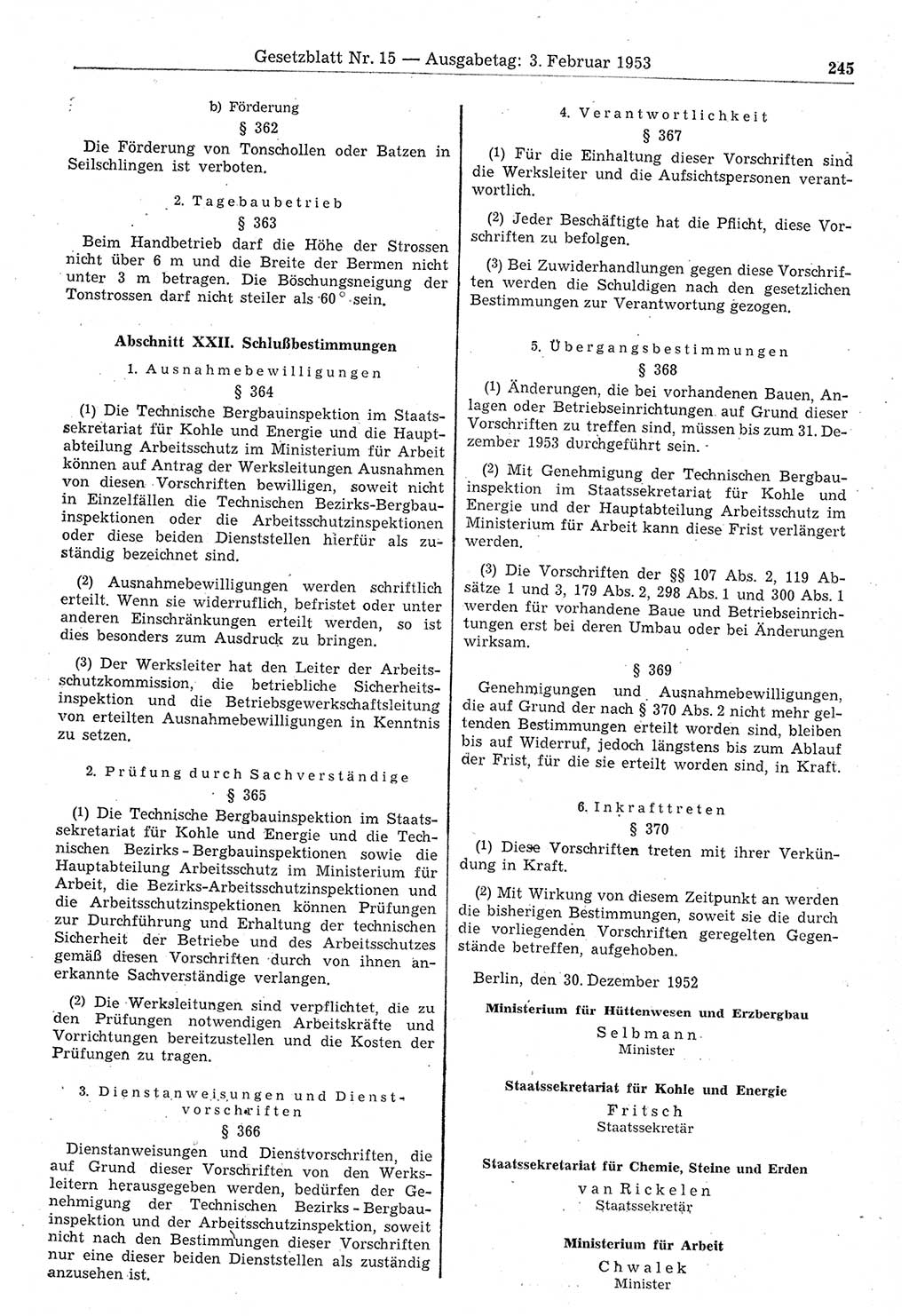 Gesetzblatt (GBl.) der Deutschen Demokratischen Republik (DDR) 1953, Seite 245 (GBl. DDR 1953, S. 245)