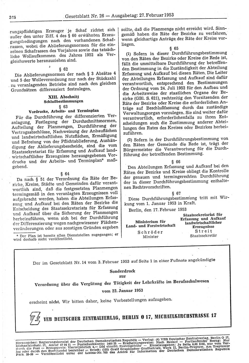 Gesetzblatt (GBl.) der Deutschen Demokratischen Republik (DDR) 1953, Seite 346 (GBl. DDR 1953, S. 346)