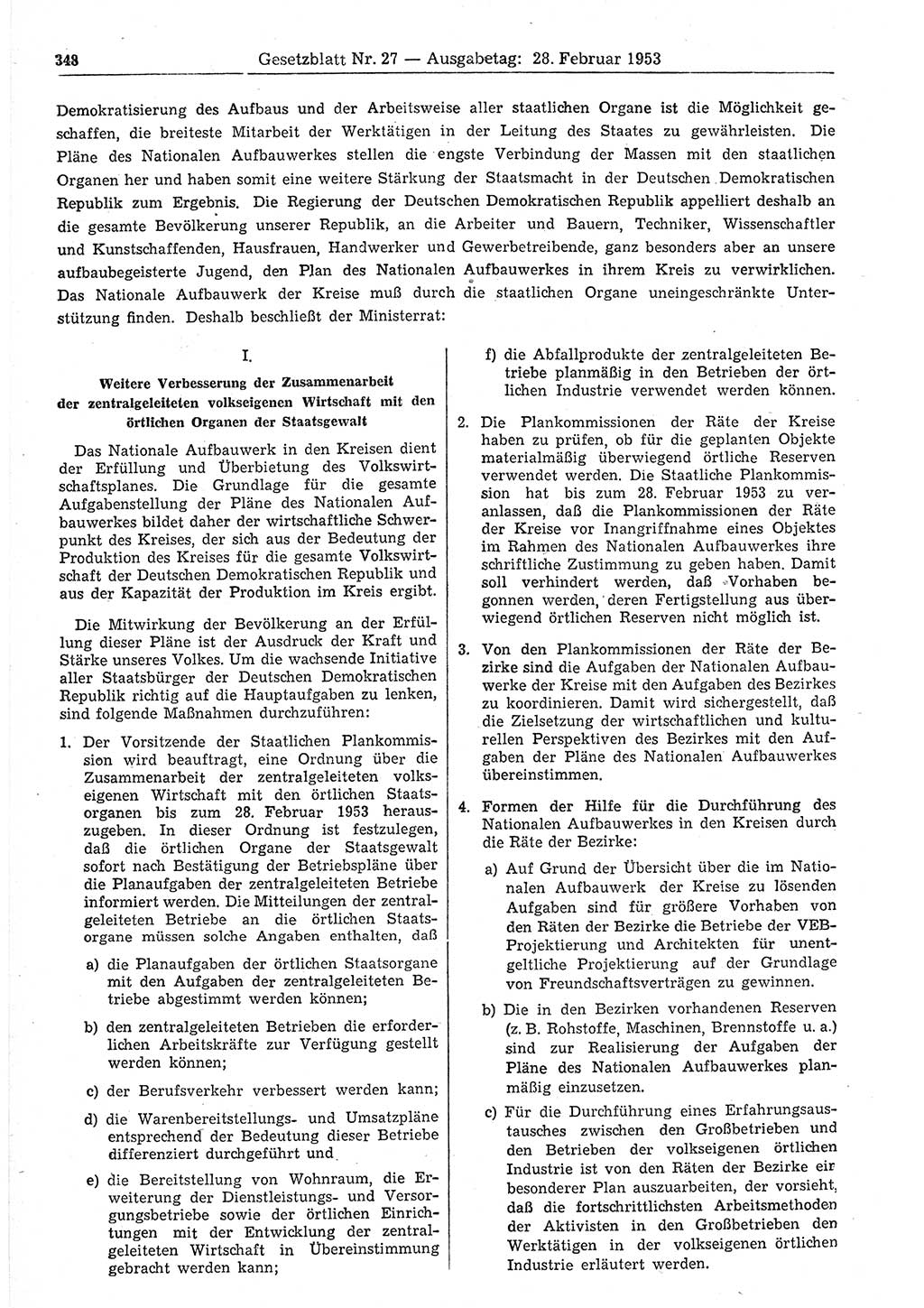 Gesetzblatt (GBl.) der Deutschen Demokratischen Republik (DDR) 1953, Seite 348 (GBl. DDR 1953, S. 348)