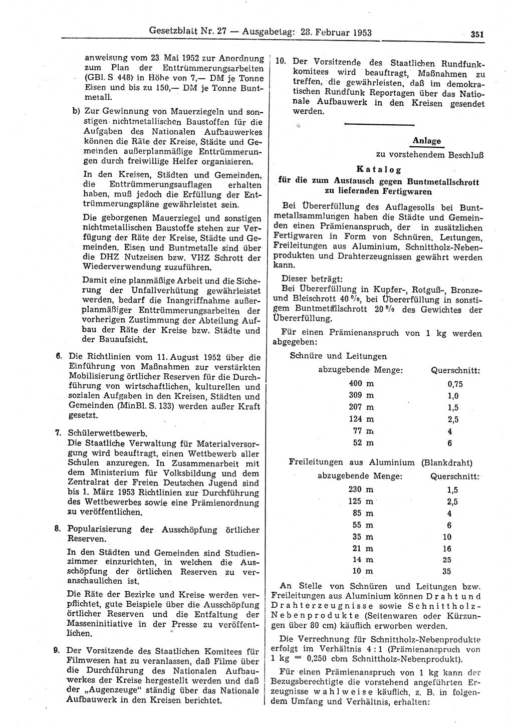 Gesetzblatt (GBl.) der Deutschen Demokratischen Republik (DDR) 1953, Seite 351 (GBl. DDR 1953, S. 351)