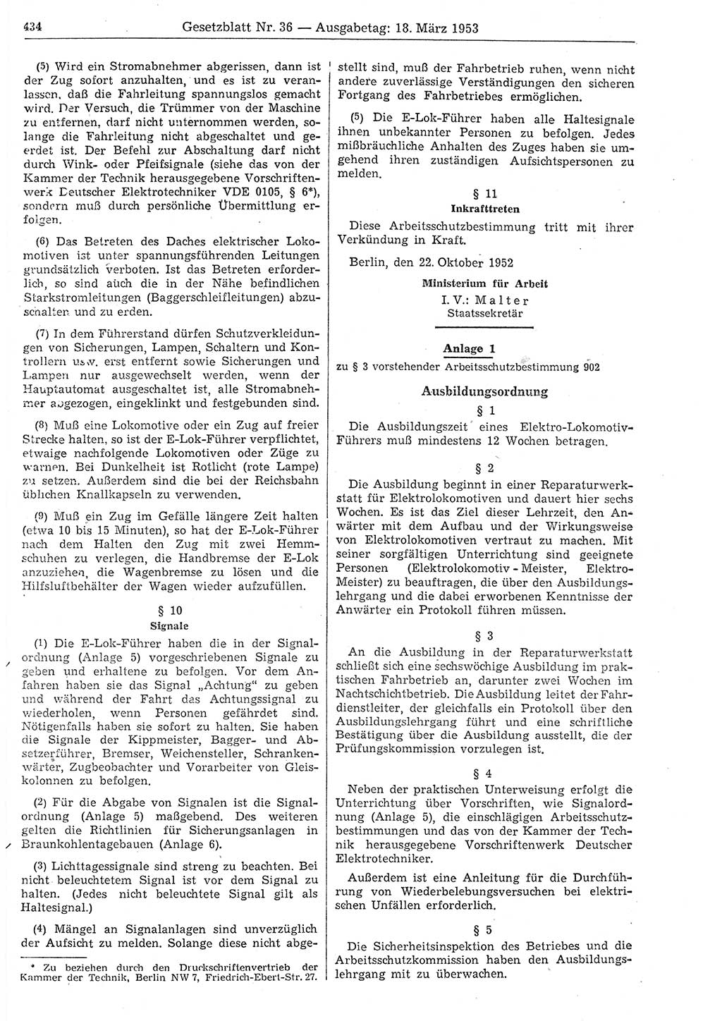Gesetzblatt (GBl.) der Deutschen Demokratischen Republik (DDR) 1953, Seite 434 (GBl. DDR 1953, S. 434)