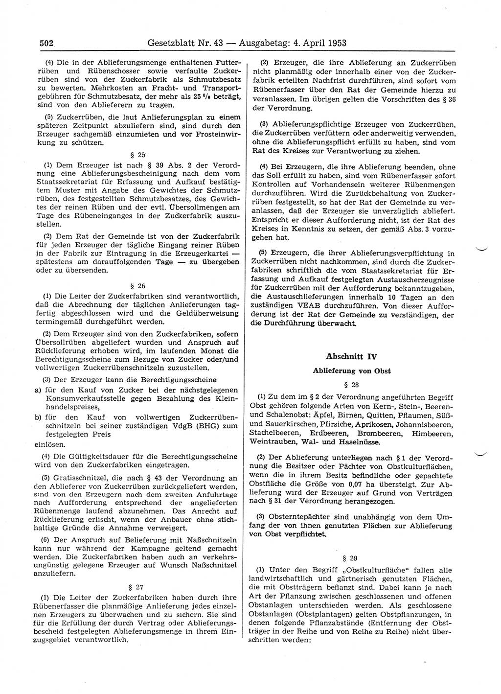 Gesetzblatt (GBl.) der Deutschen Demokratischen Republik (DDR) 1953, Seite 502 (GBl. DDR 1953, S. 502)