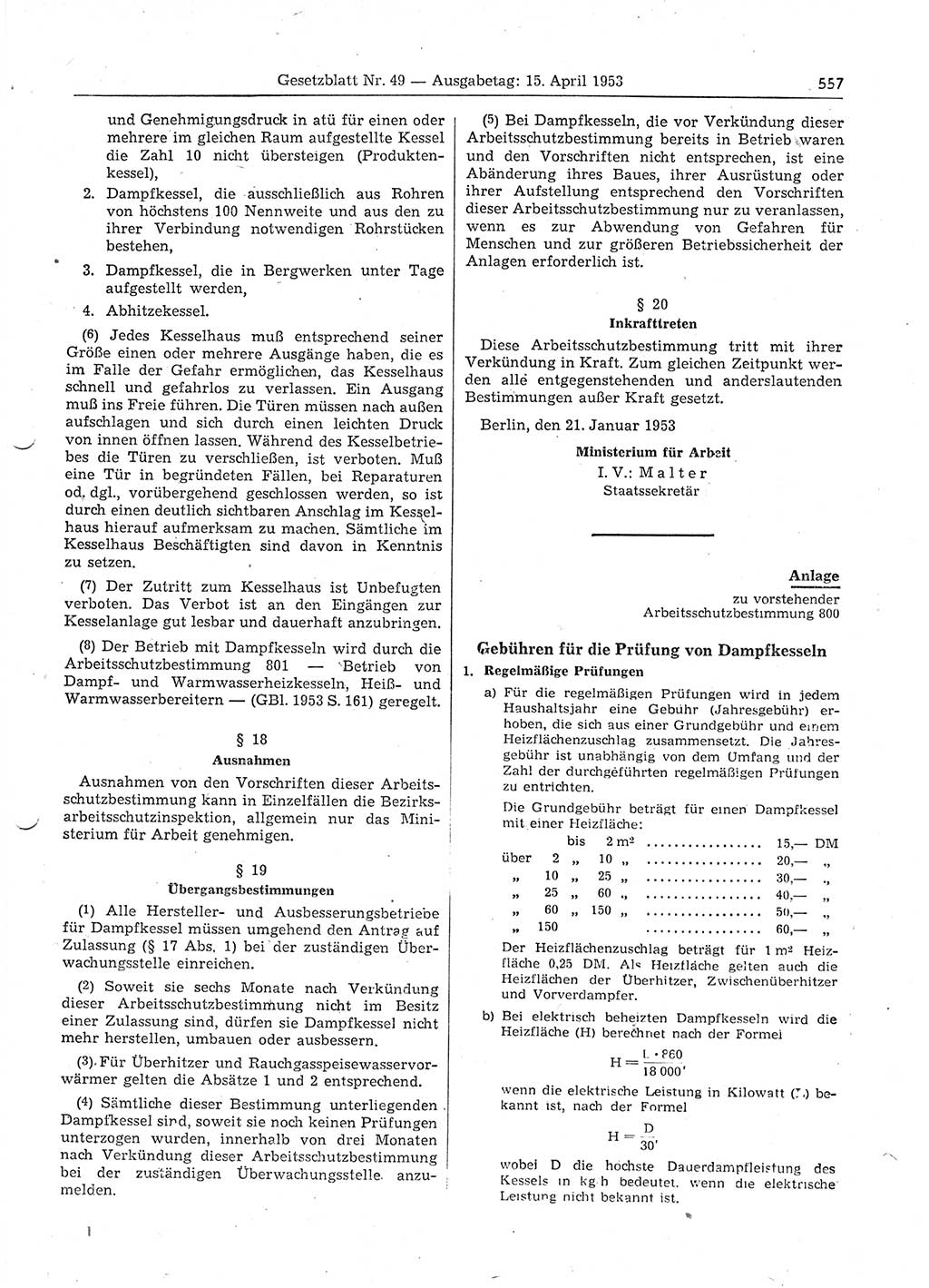 Gesetzblatt (GBl.) der Deutschen Demokratischen Republik (DDR) 1953, Seite 557 (GBl. DDR 1953, S. 557)