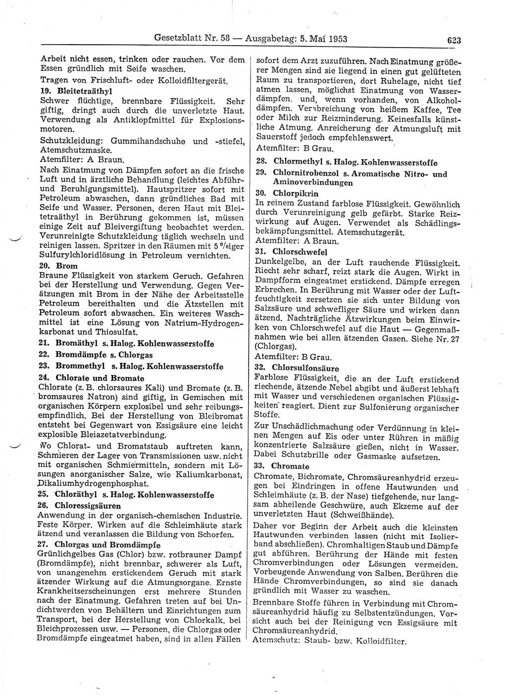 Gesetzblatt (GBl.) der Deutschen Demokratischen Republik (DDR) 1953, Seite 623 (GBl. DDR 1953, S. 623)