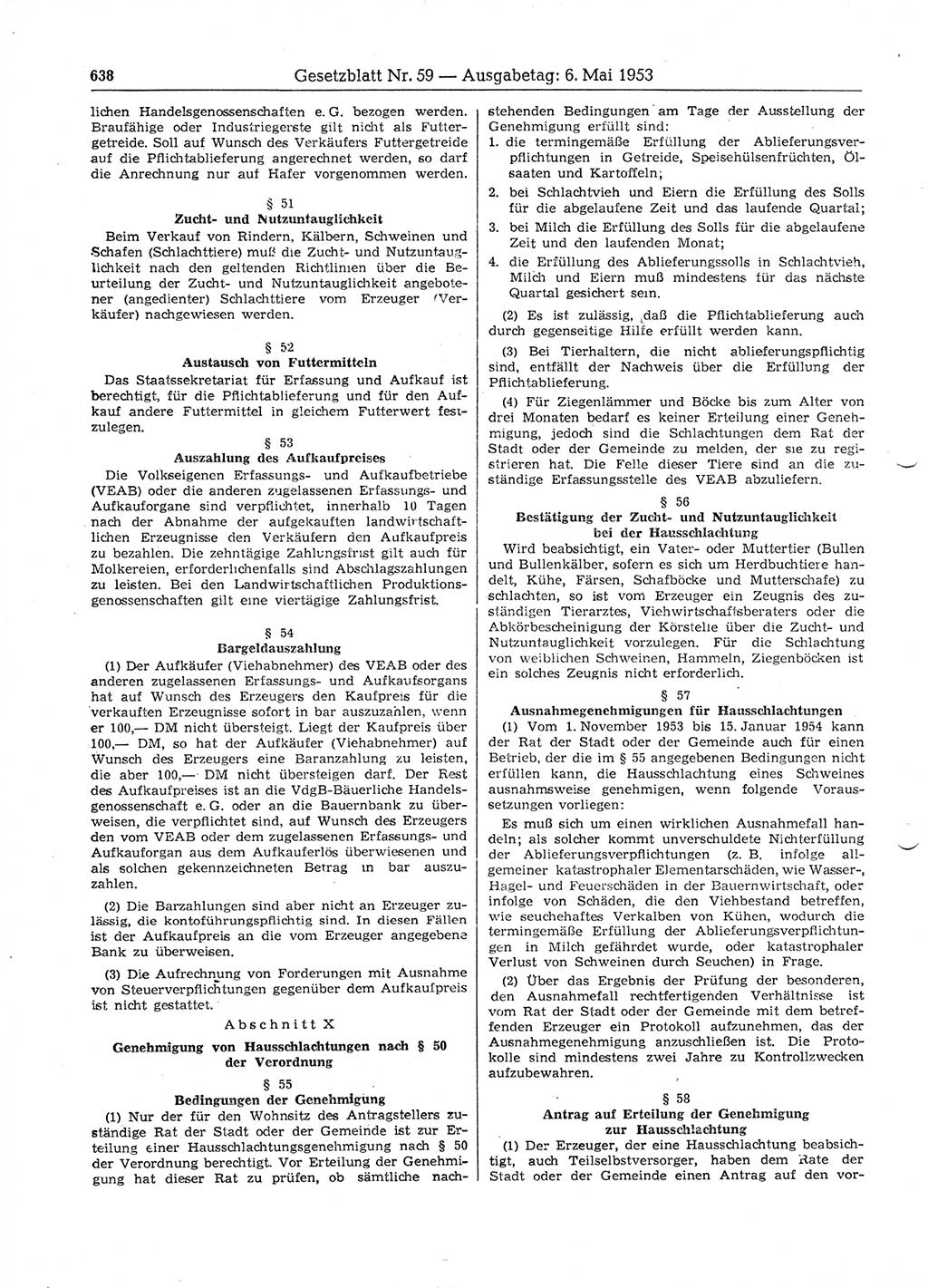 Gesetzblatt (GBl.) der Deutschen Demokratischen Republik (DDR) 1953, Seite 638 (GBl. DDR 1953, S. 638)
