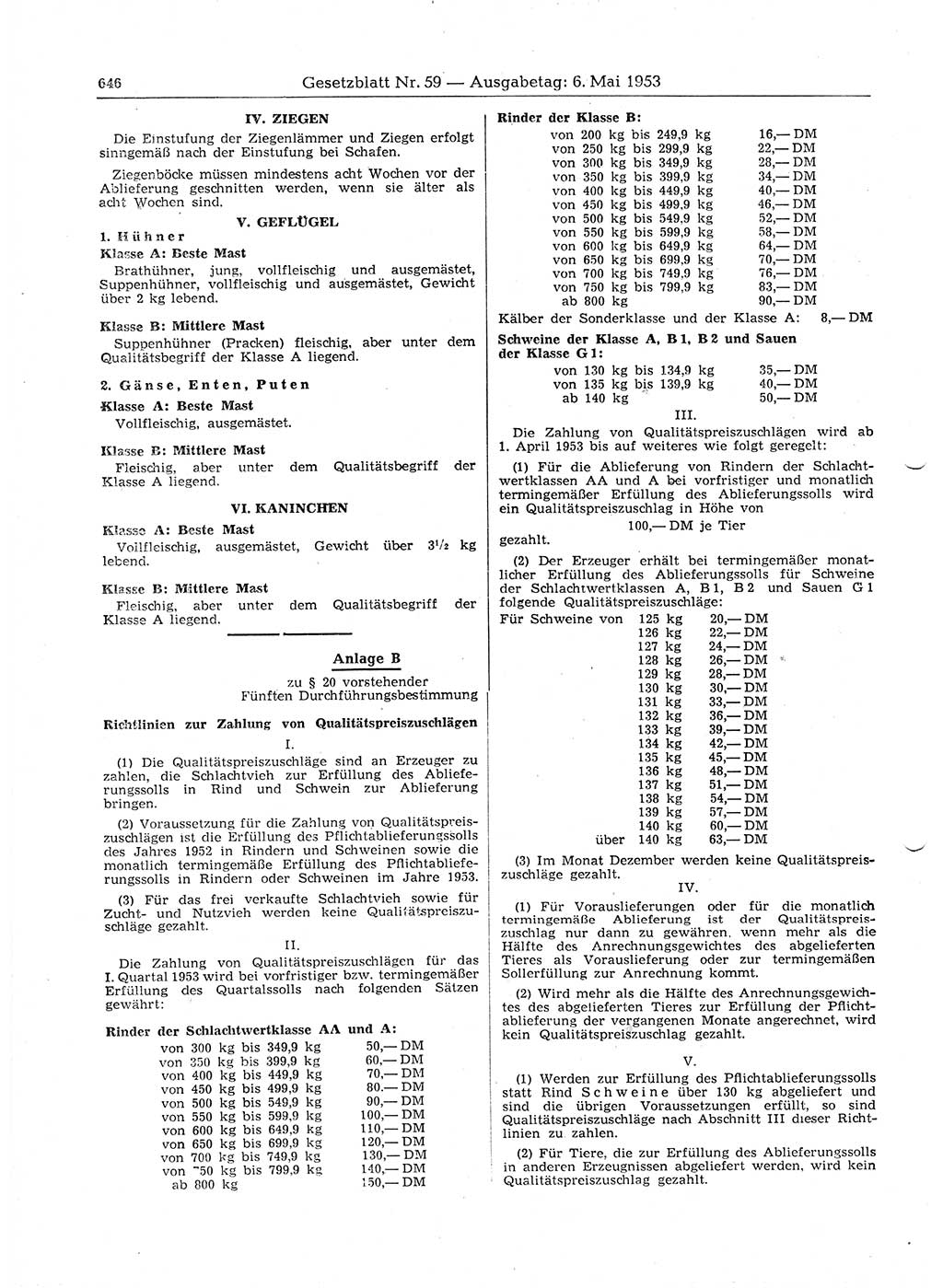 Gesetzblatt (GBl.) der Deutschen Demokratischen Republik (DDR) 1953, Seite 646 (GBl. DDR 1953, S. 646)