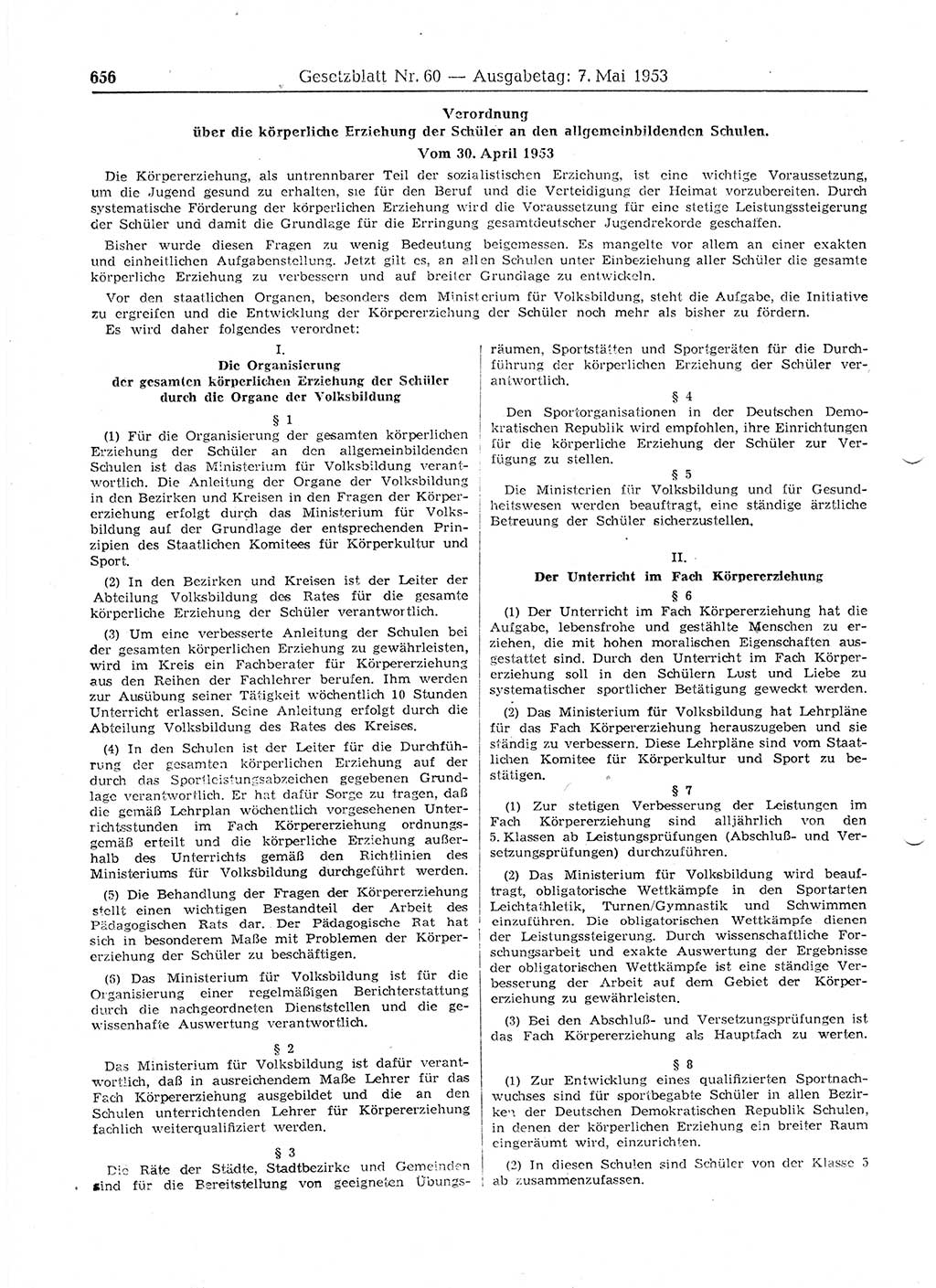 Gesetzblatt (GBl.) der Deutschen Demokratischen Republik (DDR) 1953, Seite 656 (GBl. DDR 1953, S. 656)