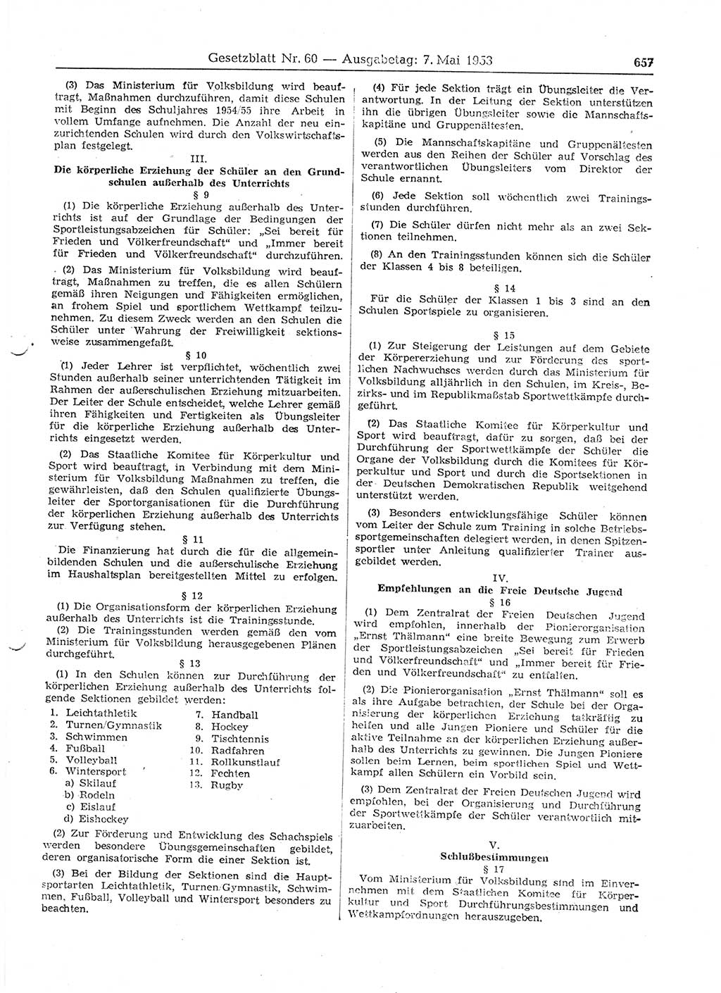 Gesetzblatt (GBl.) der Deutschen Demokratischen Republik (DDR) 1953, Seite 657 (GBl. DDR 1953, S. 657)