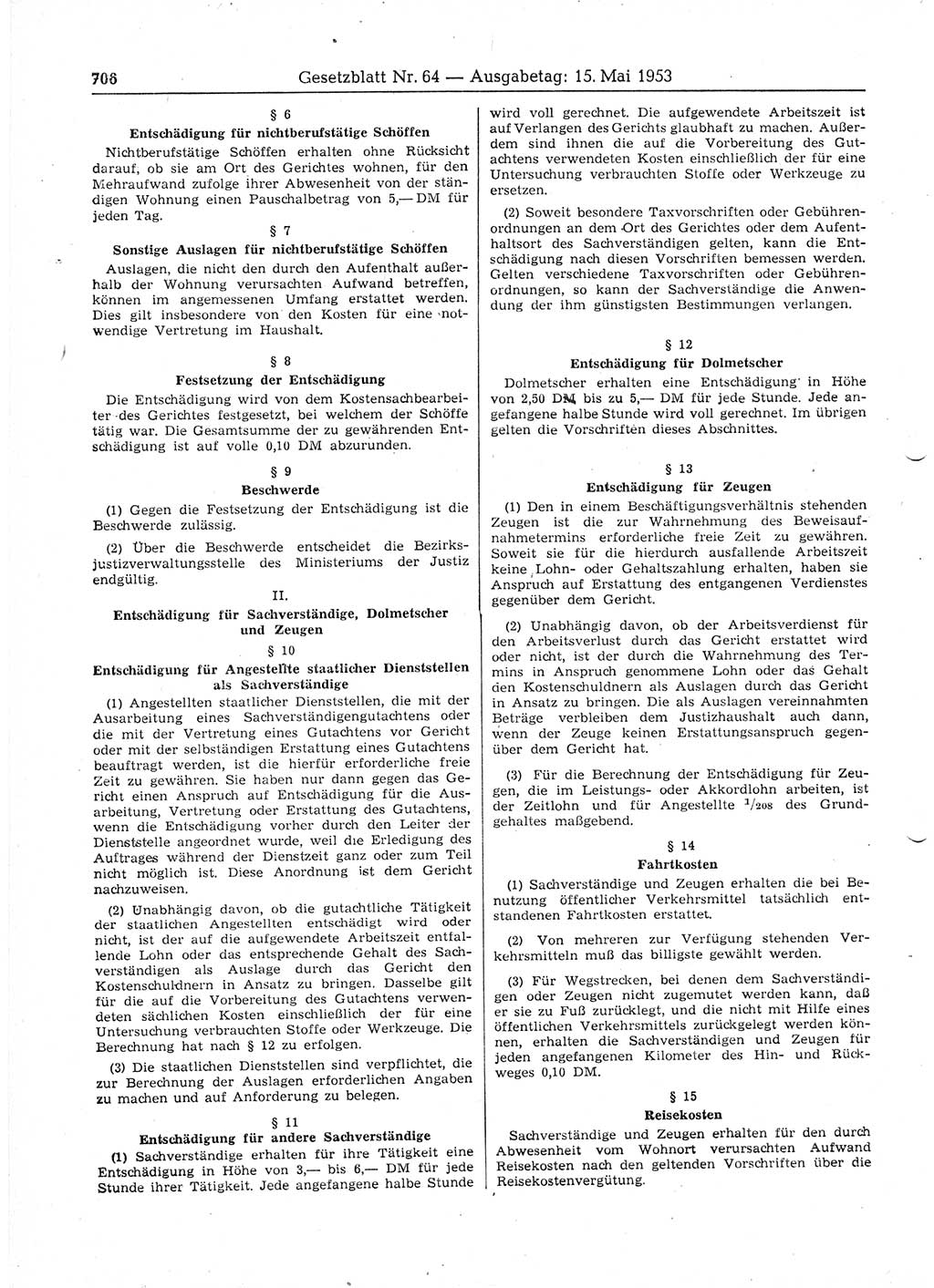 Gesetzblatt (GBl.) der Deutschen Demokratischen Republik (DDR) 1953, Seite 706 (GBl. DDR 1953, S. 706)