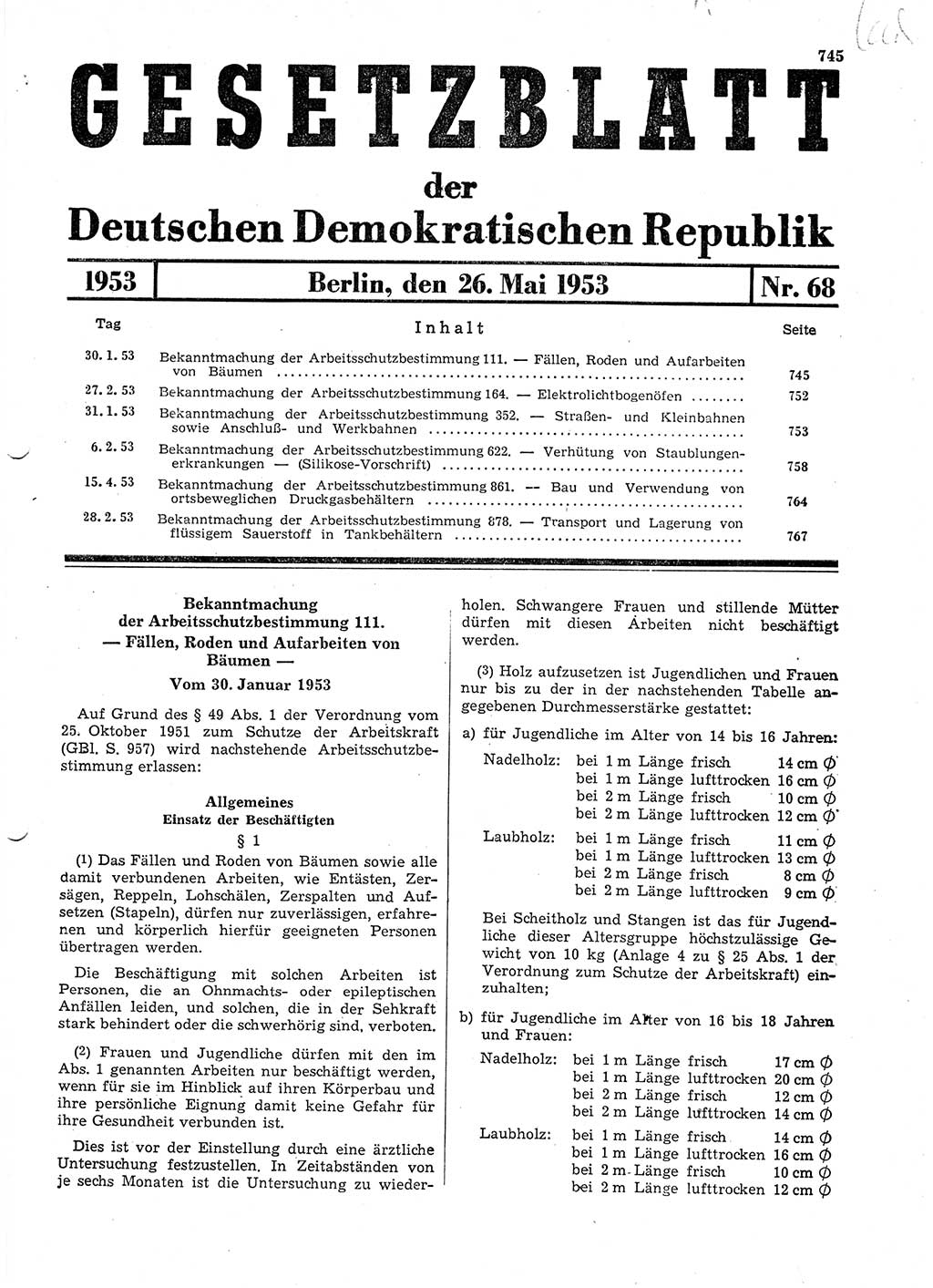 Gesetzblatt (GBl.) der Deutschen Demokratischen Republik (DDR) 1953, Seite 745 (GBl. DDR 1953, S. 745)