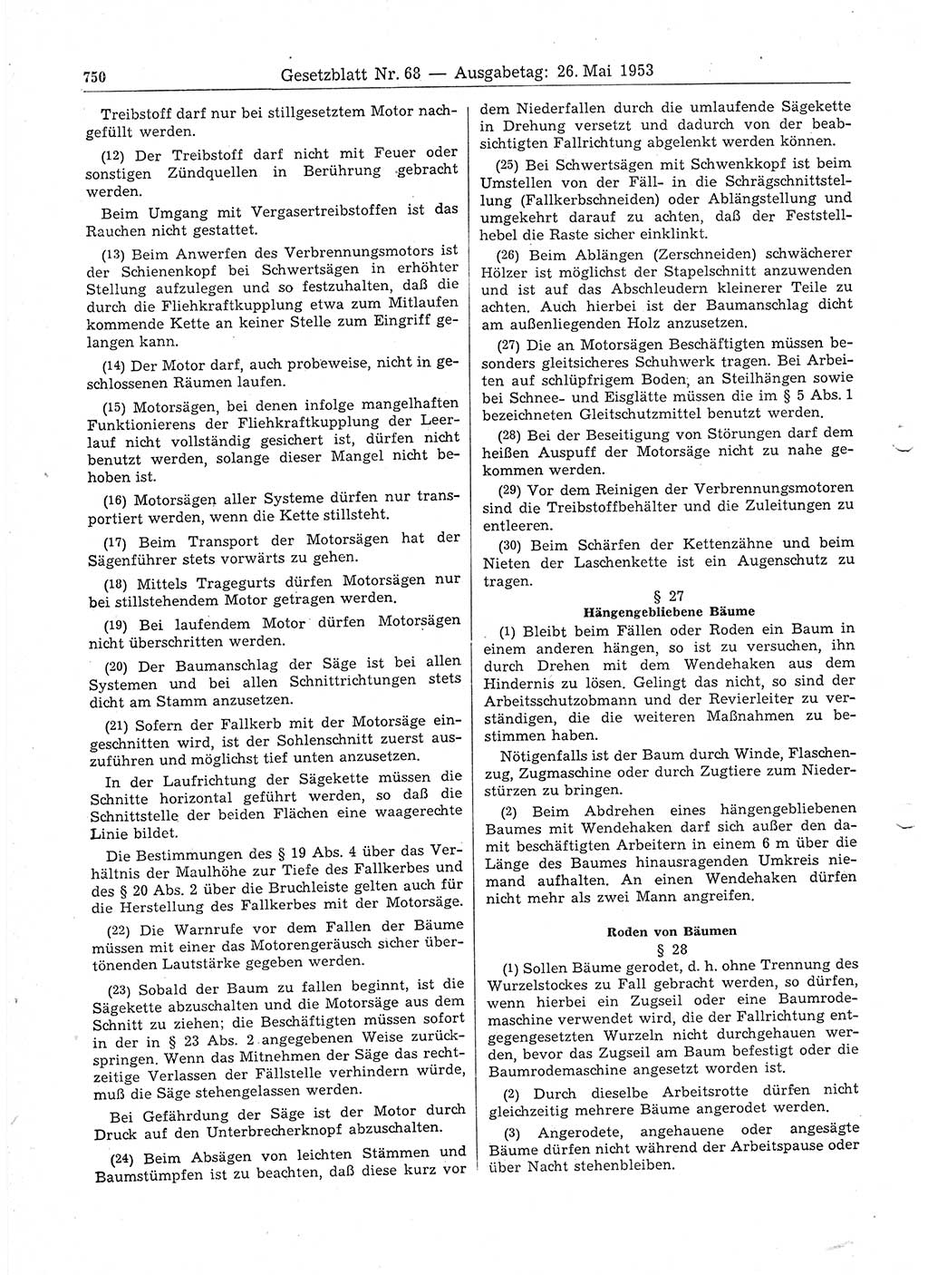 Gesetzblatt (GBl.) der Deutschen Demokratischen Republik (DDR) 1953, Seite 750 (GBl. DDR 1953, S. 750)