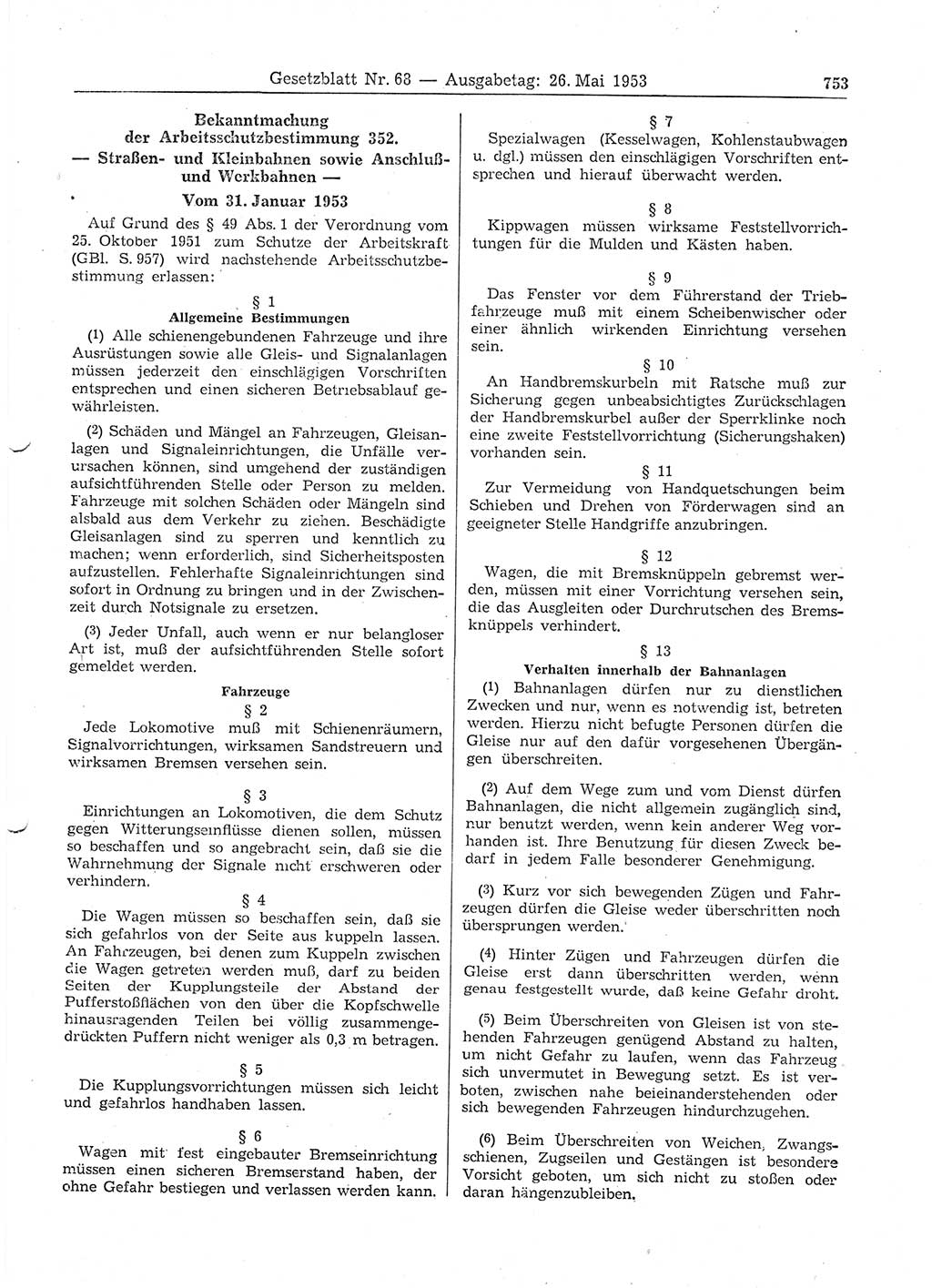 Gesetzblatt (GBl.) der Deutschen Demokratischen Republik (DDR) 1953, Seite 753 (GBl. DDR 1953, S. 753)