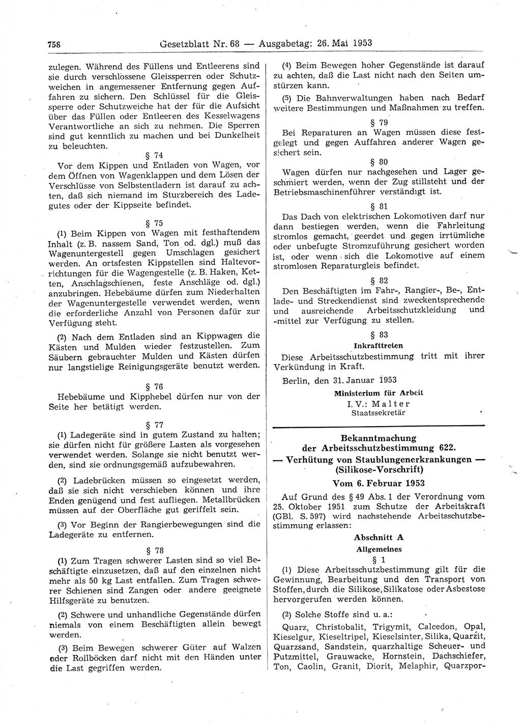 Gesetzblatt (GBl.) der Deutschen Demokratischen Republik (DDR) 1953, Seite 758 (GBl. DDR 1953, S. 758)