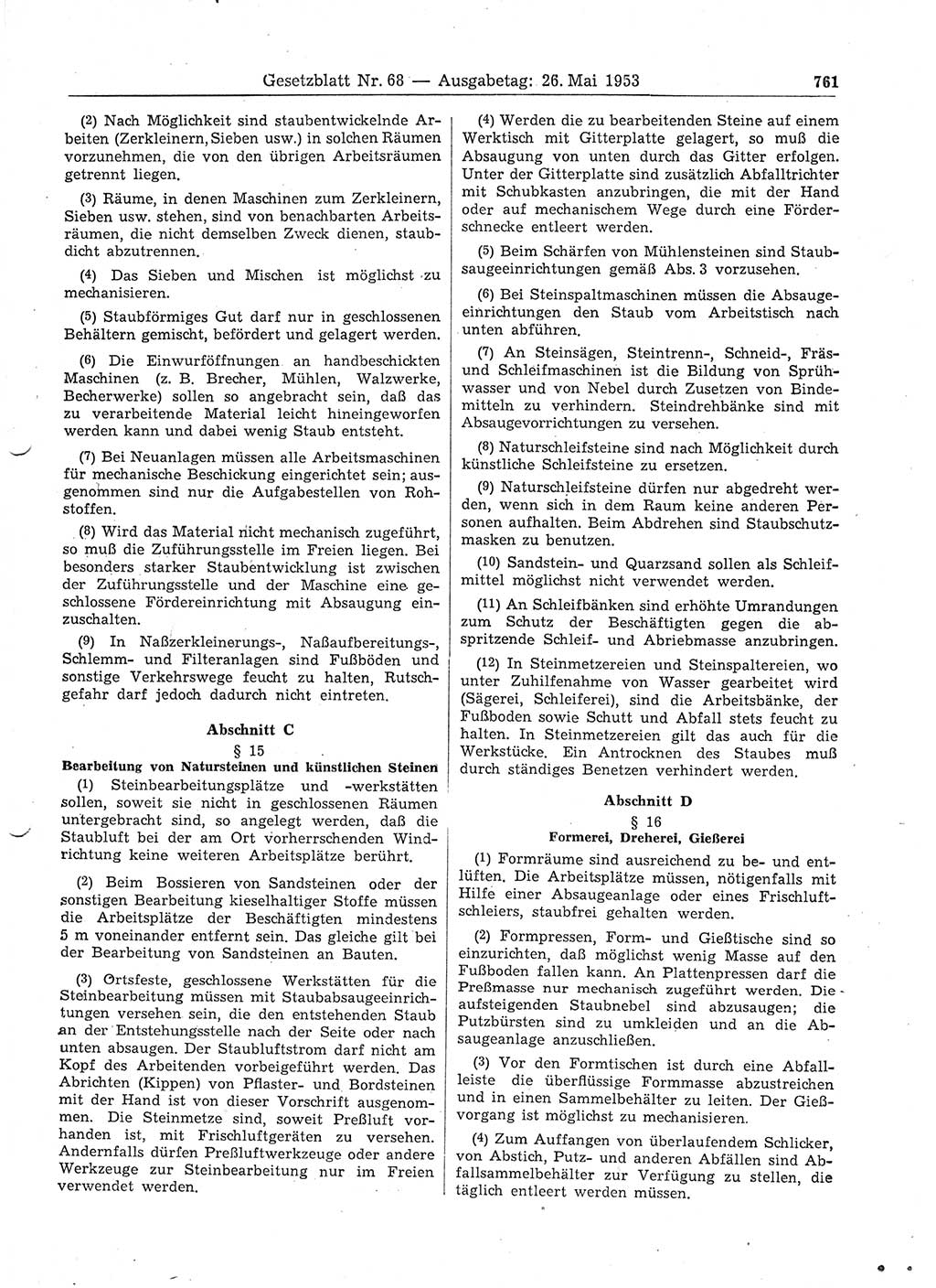 Gesetzblatt (GBl.) der Deutschen Demokratischen Republik (DDR) 1953, Seite 761 (GBl. DDR 1953, S. 761)