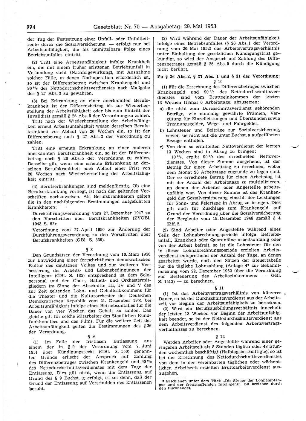 Gesetzblatt (GBl.) der Deutschen Demokratischen Republik (DDR) 1953, Seite 774 (GBl. DDR 1953, S. 774)