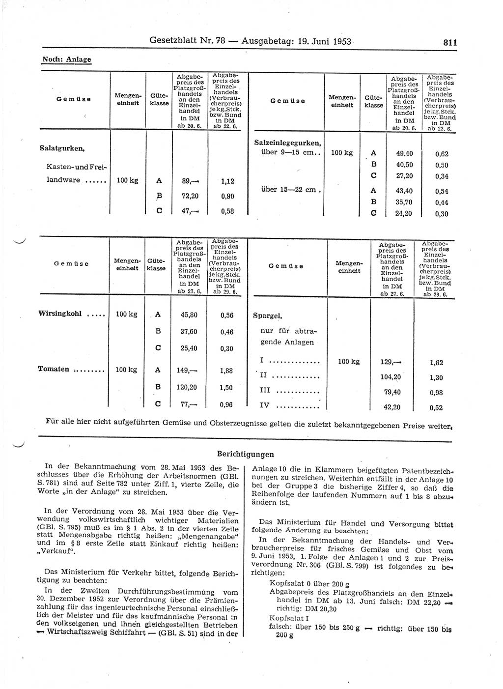 Gesetzblatt (GBl.) der Deutschen Demokratischen Republik (DDR) 1953, Seite 811 (GBl. DDR 1953, S. 811)